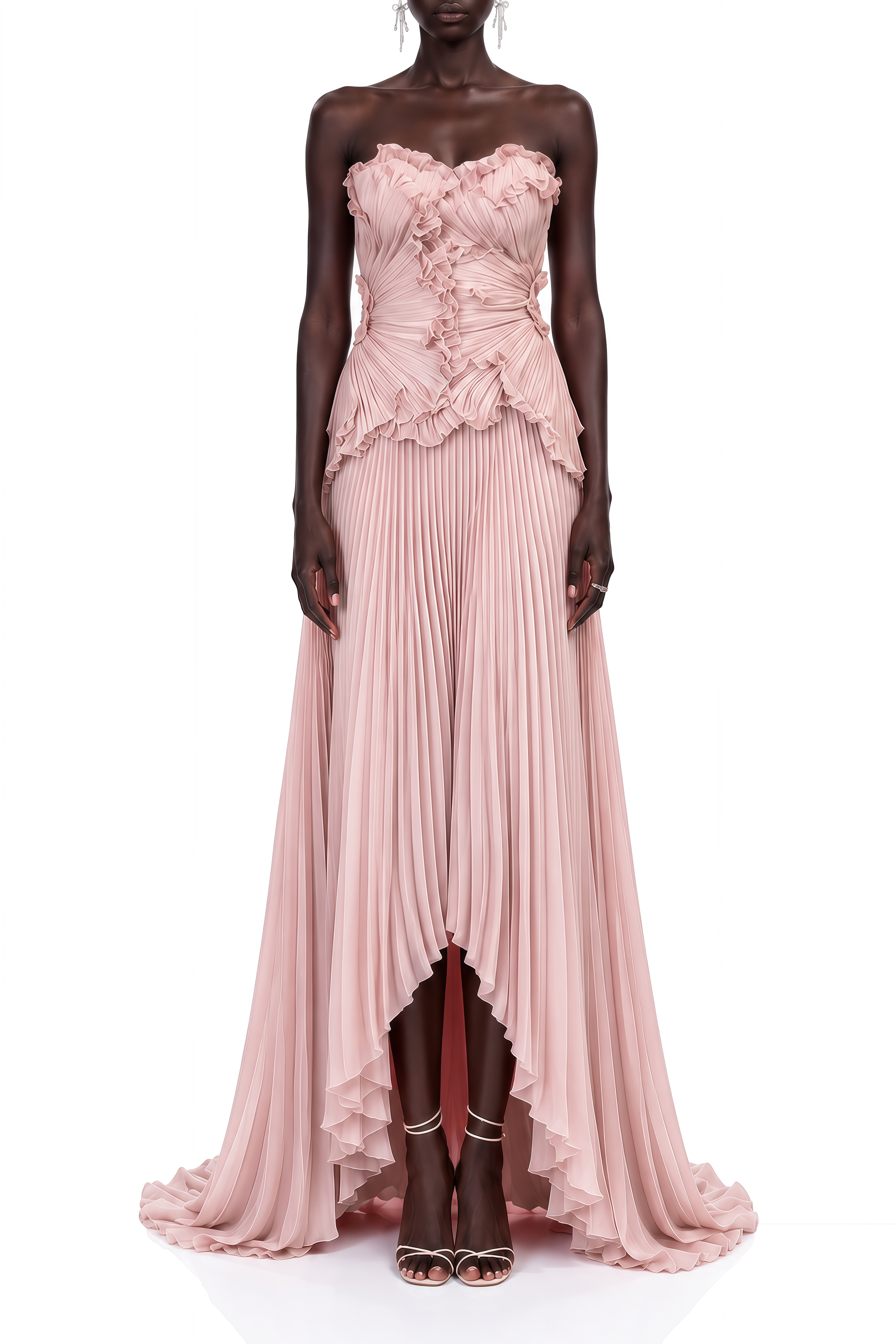 Eloise Pink Sweetheart Neck Pleated Maxi Dress