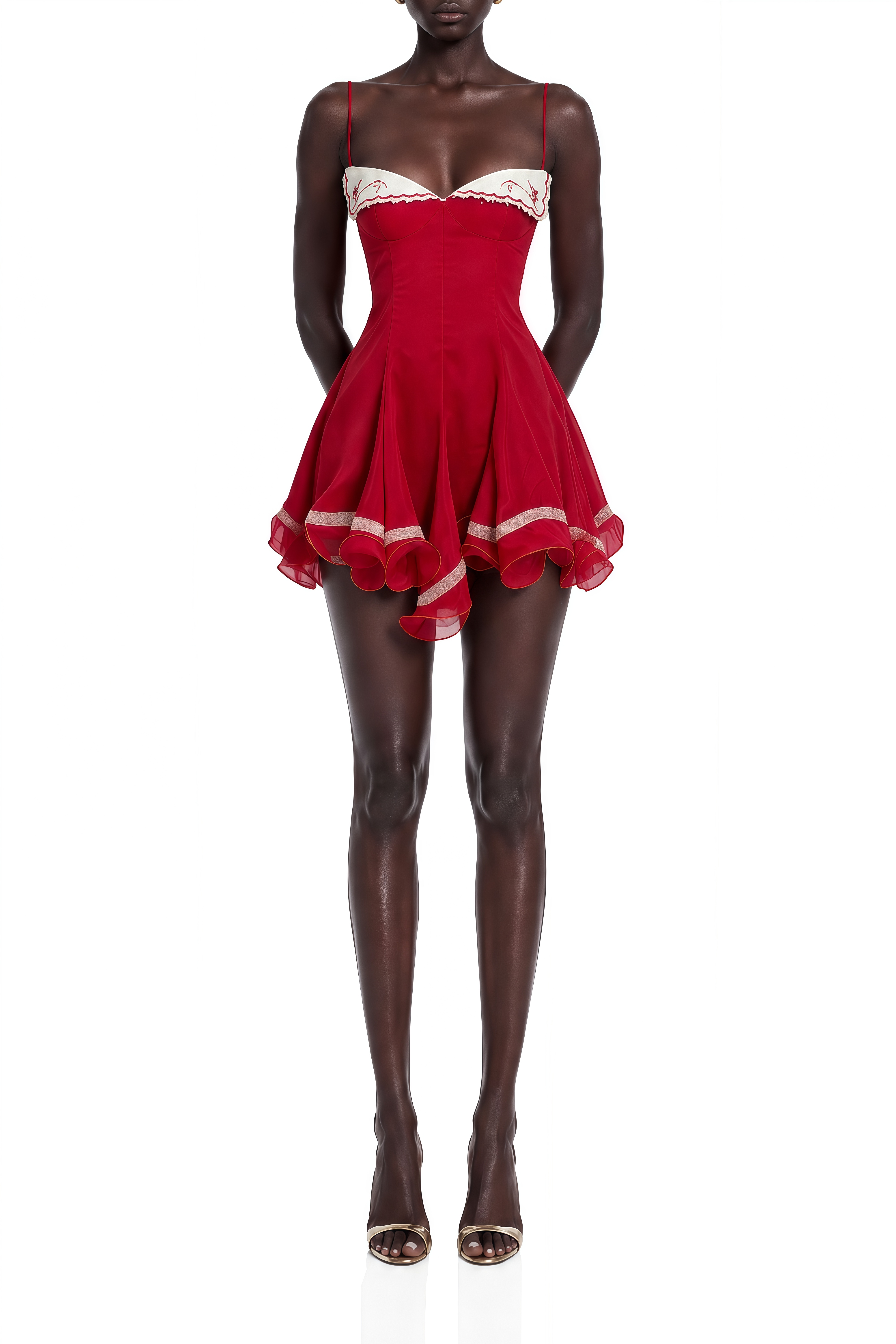 Audrey Red Embroidered Flared Mini Dress