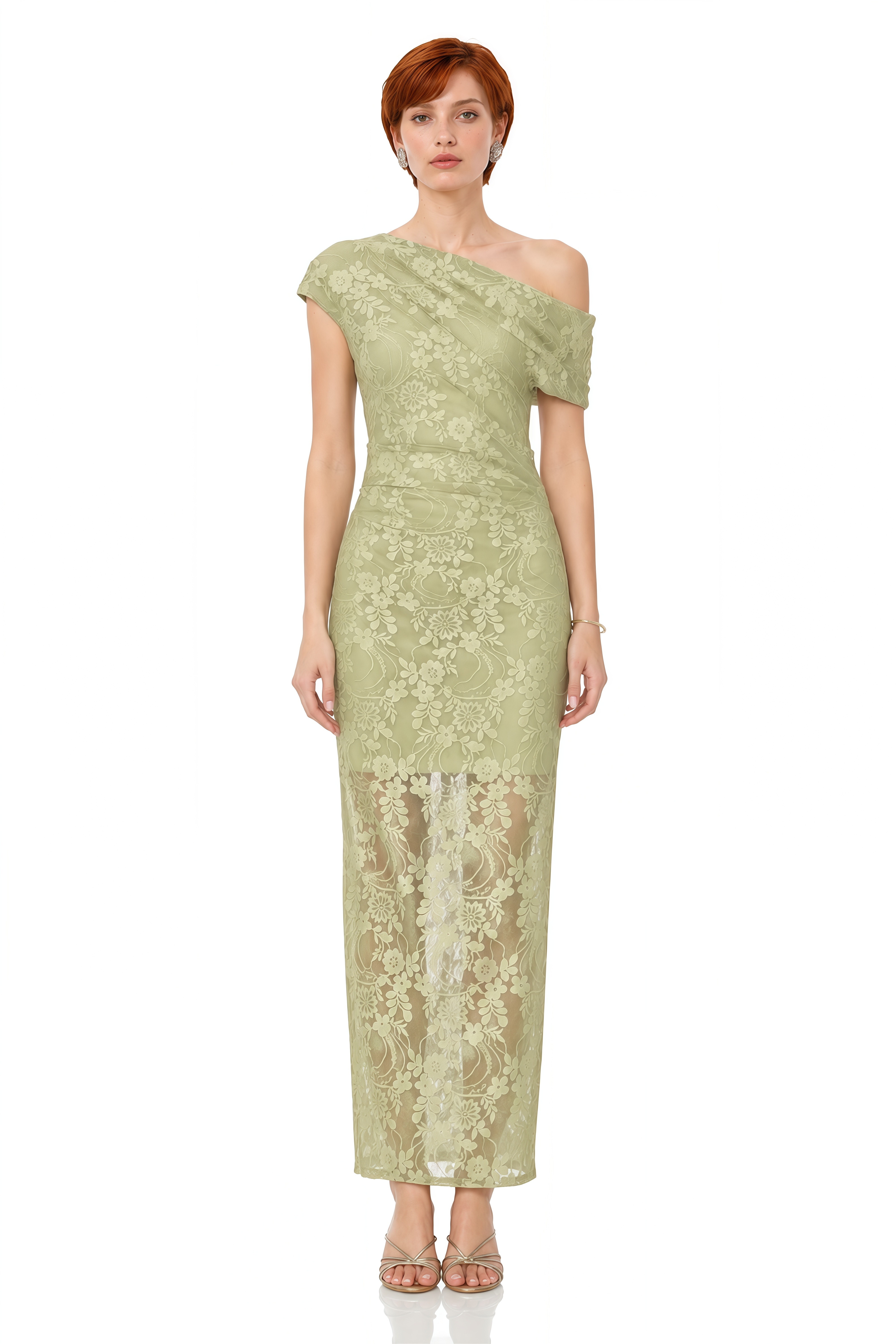 Ivy Green One Shoulder Floral Maxi Dress
