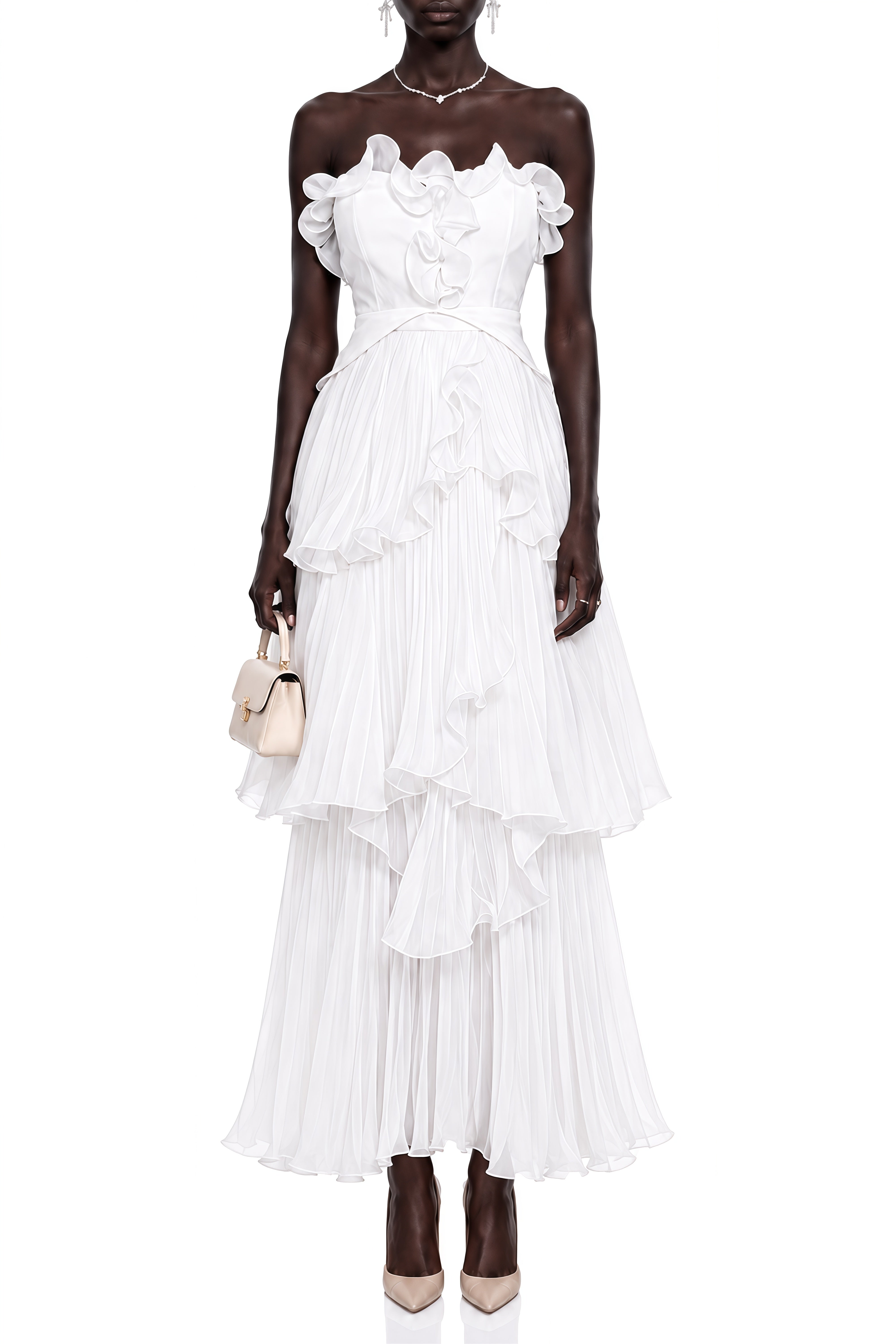 Elowen White Sleeveless Draped Maxi Dress