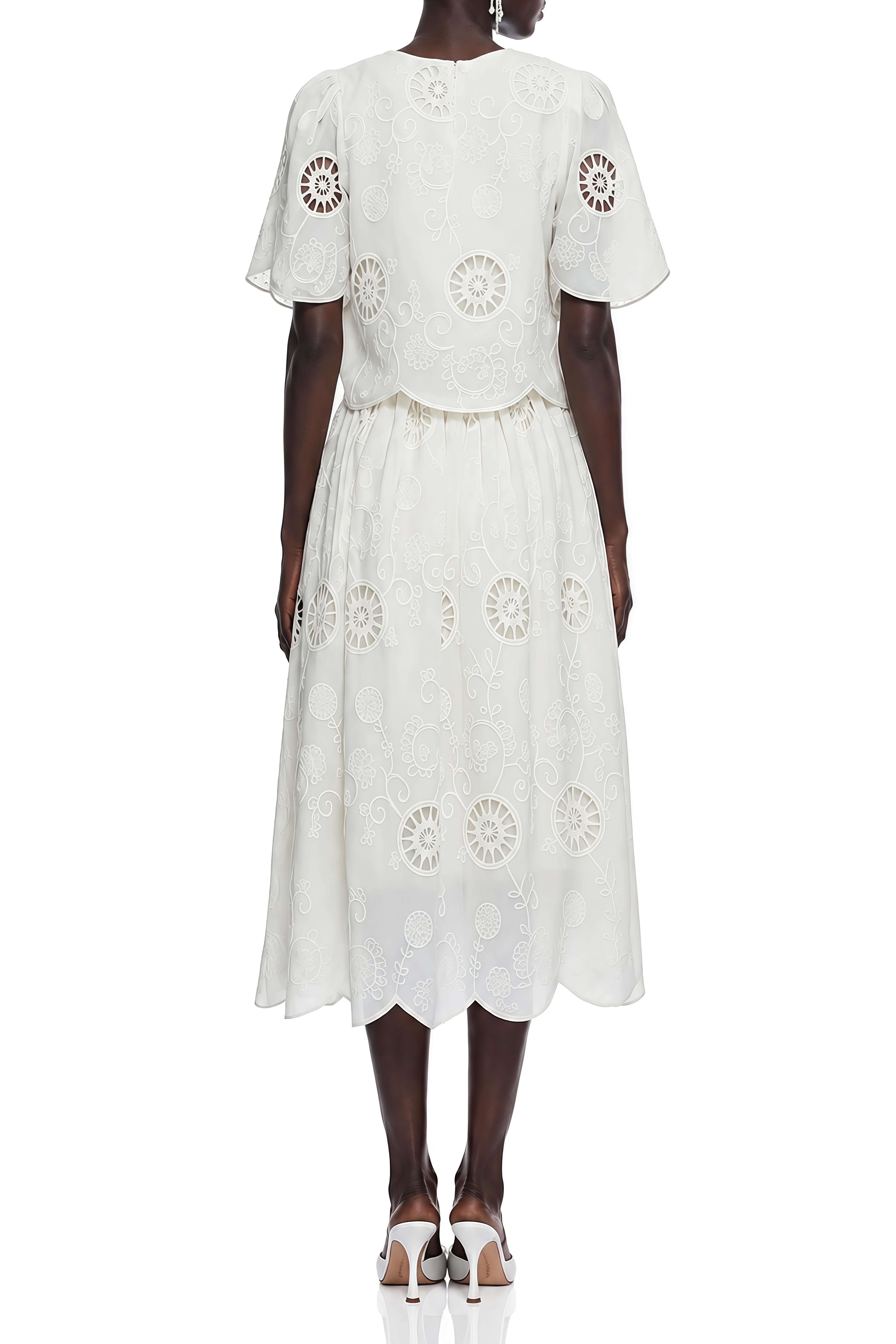 Flora Neutral Round Neck Cut-Out Top & Skirt Set