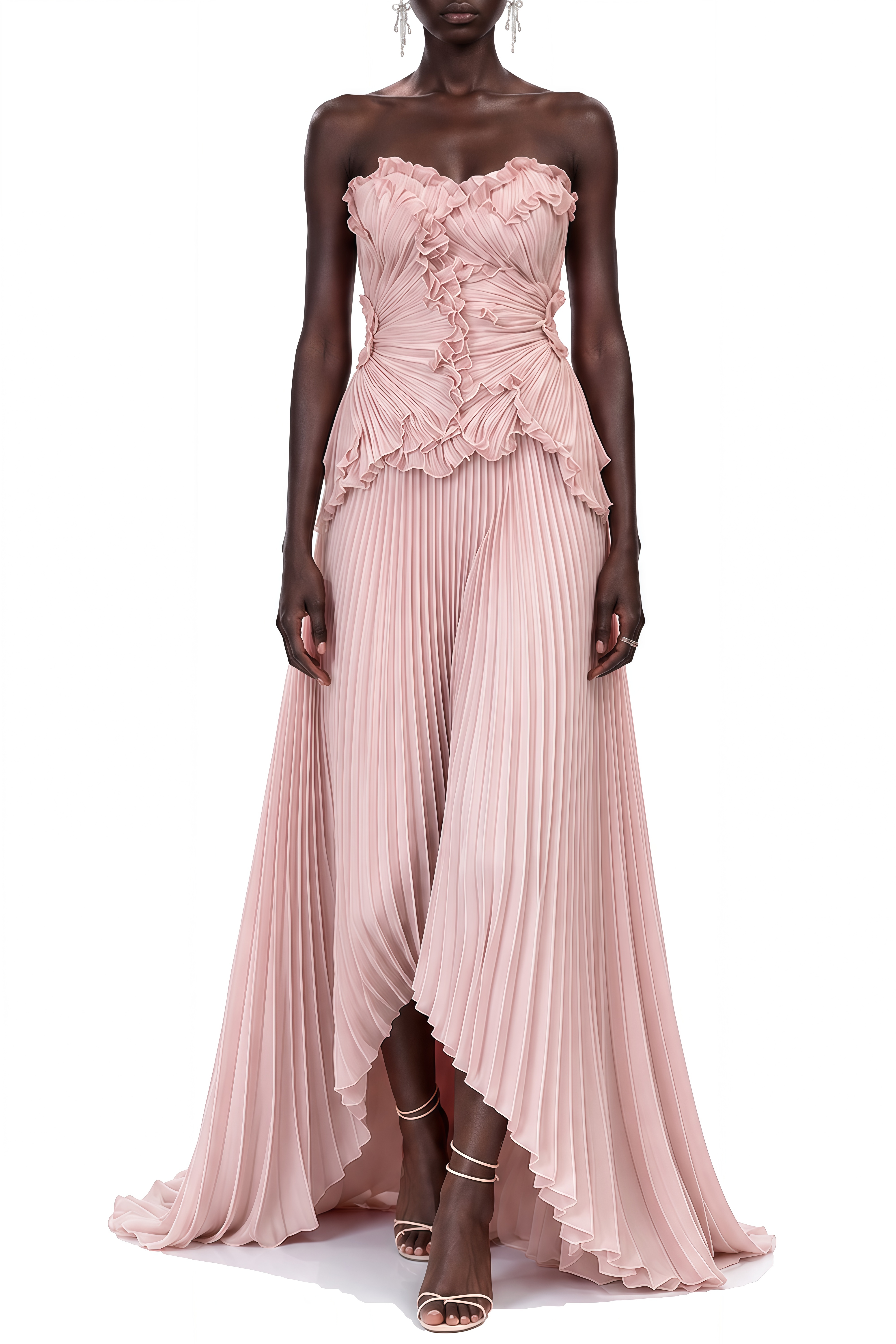 Eloise Pink Sweetheart Neck Pleated Maxi Dress
