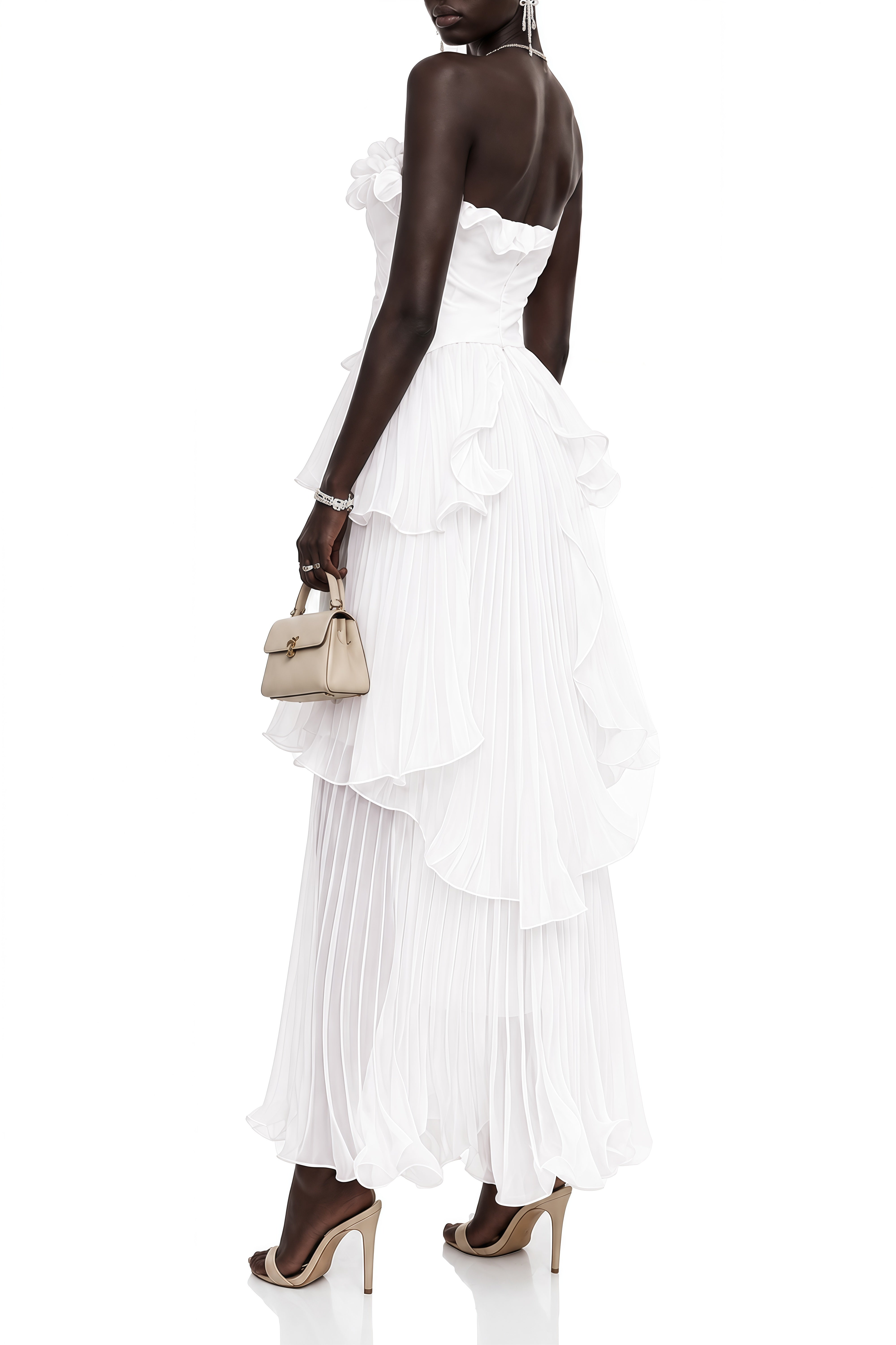 Elowen White Sleeveless Draped Maxi Dress