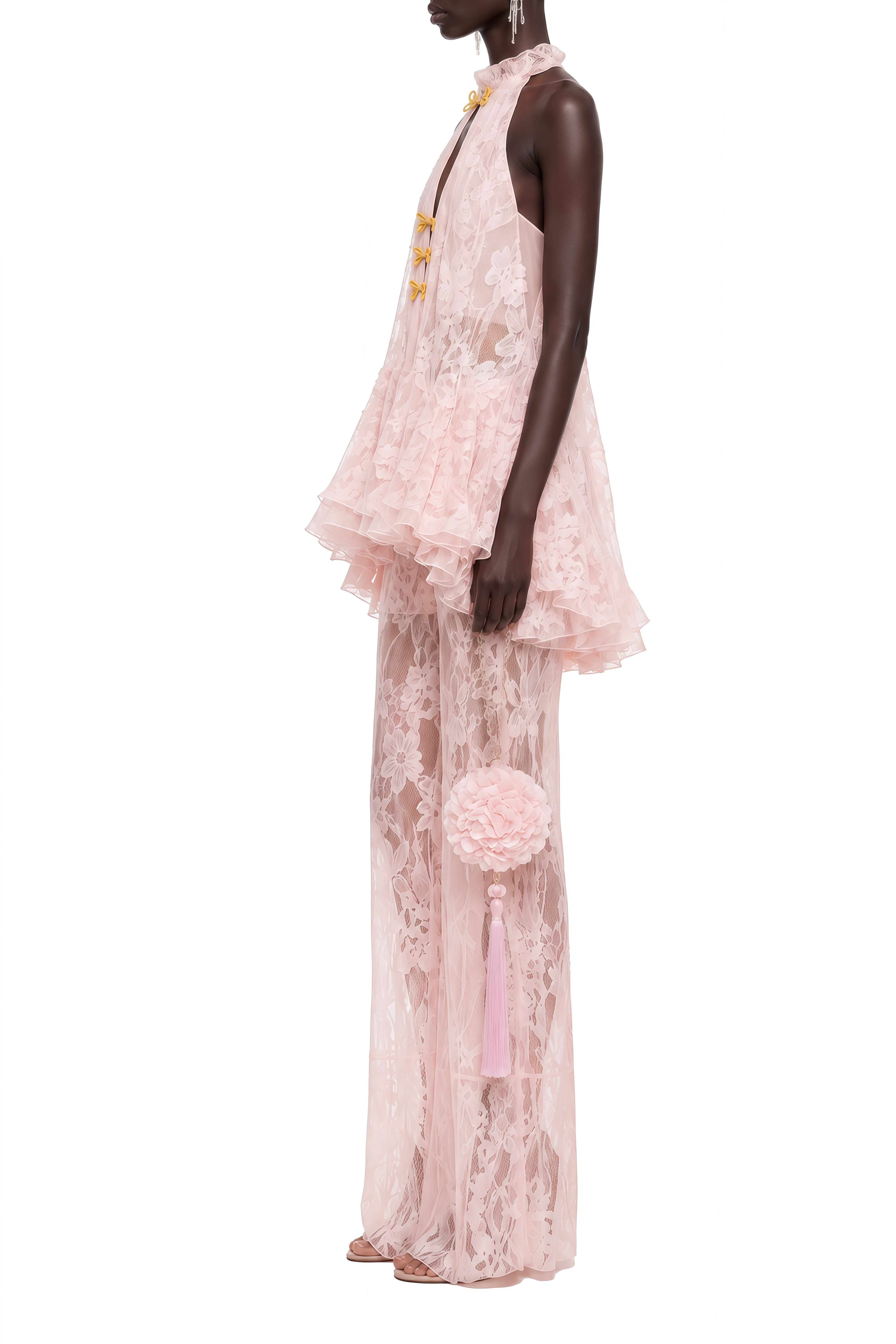 Lydia Pink Sleeveless Lace Top & Trousers Set