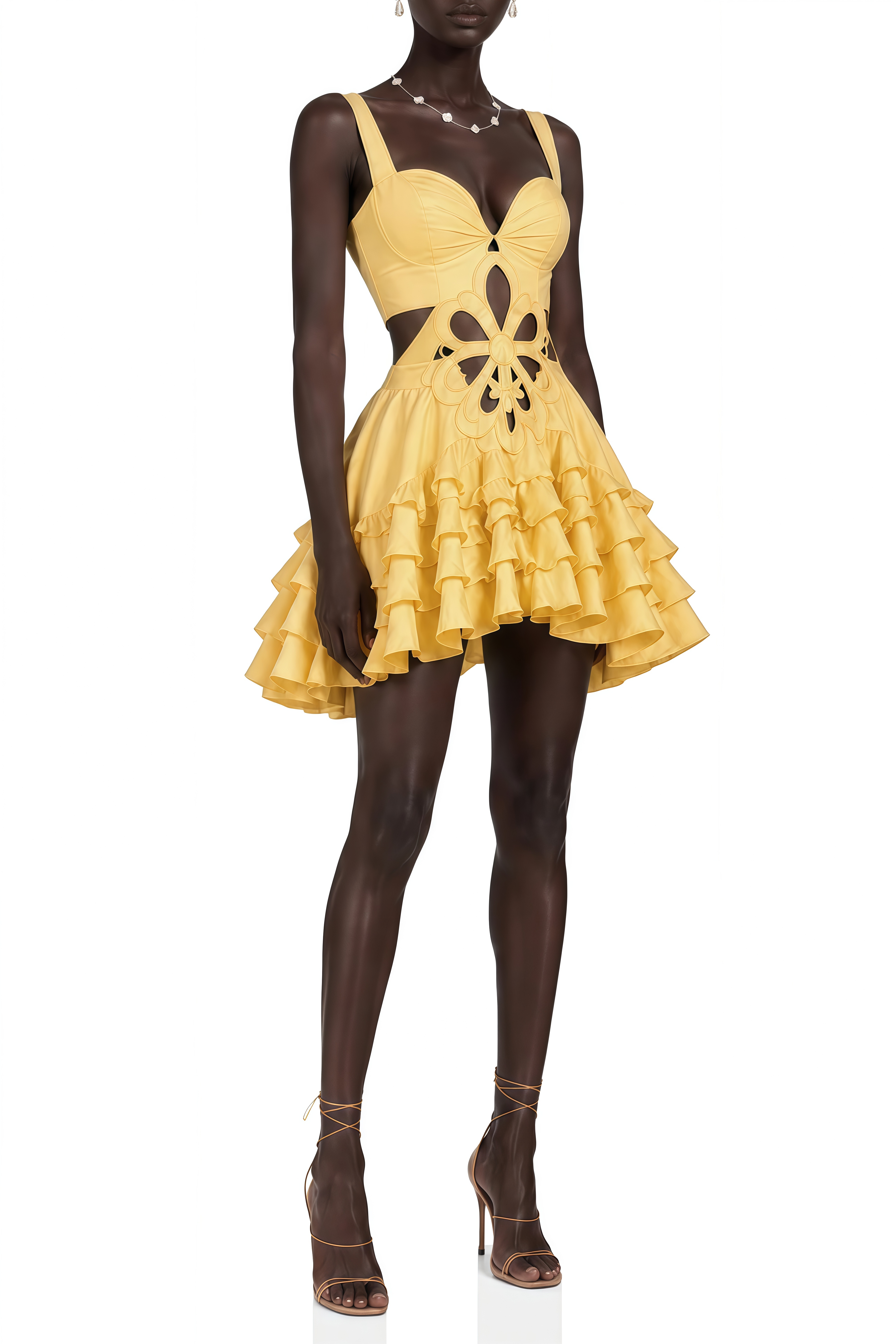 Florence Yellow Floral Cut-Out Sleeveless Mini Dress