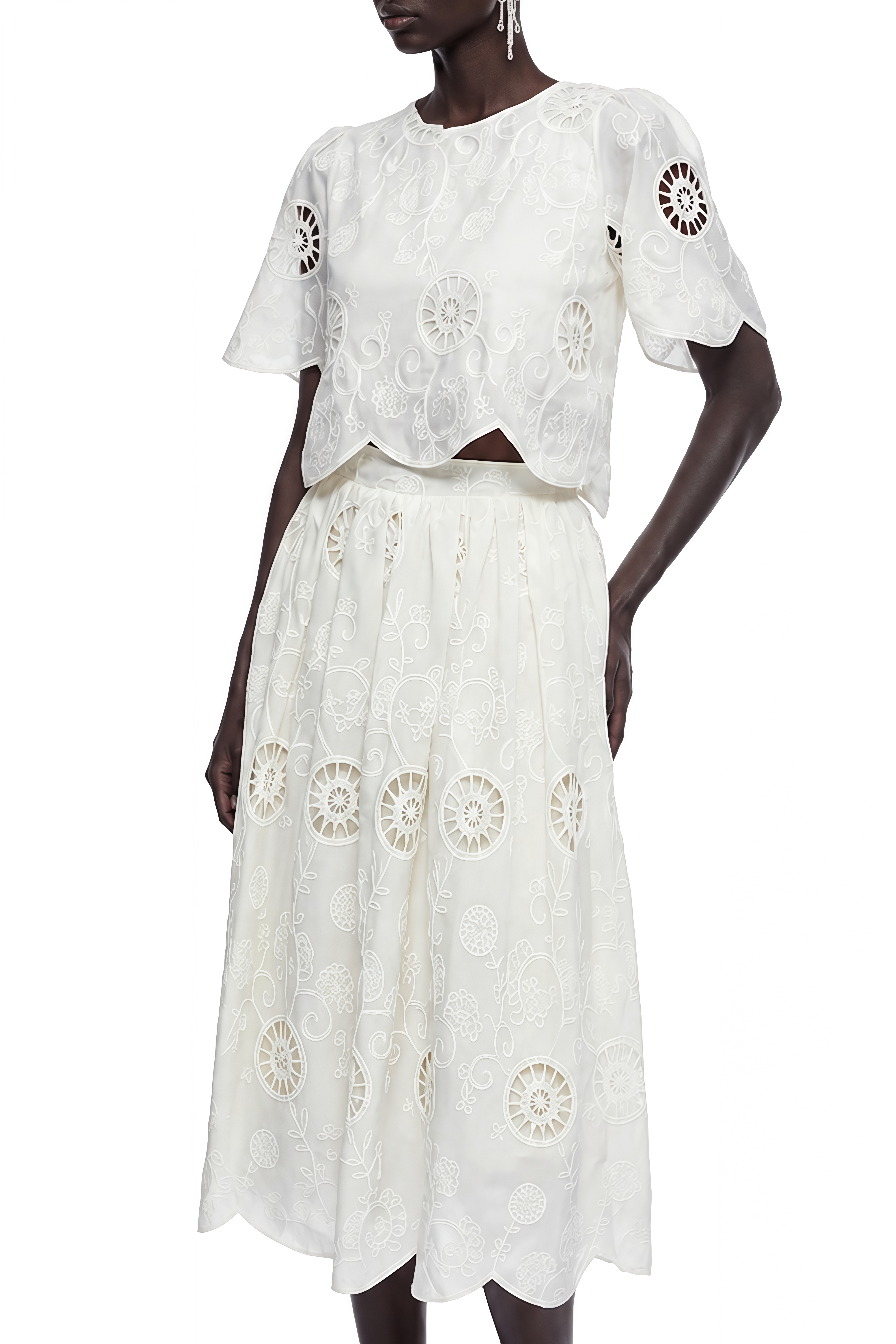 Flora Neutral Round Neck Cut-Out Top & Skirt Set