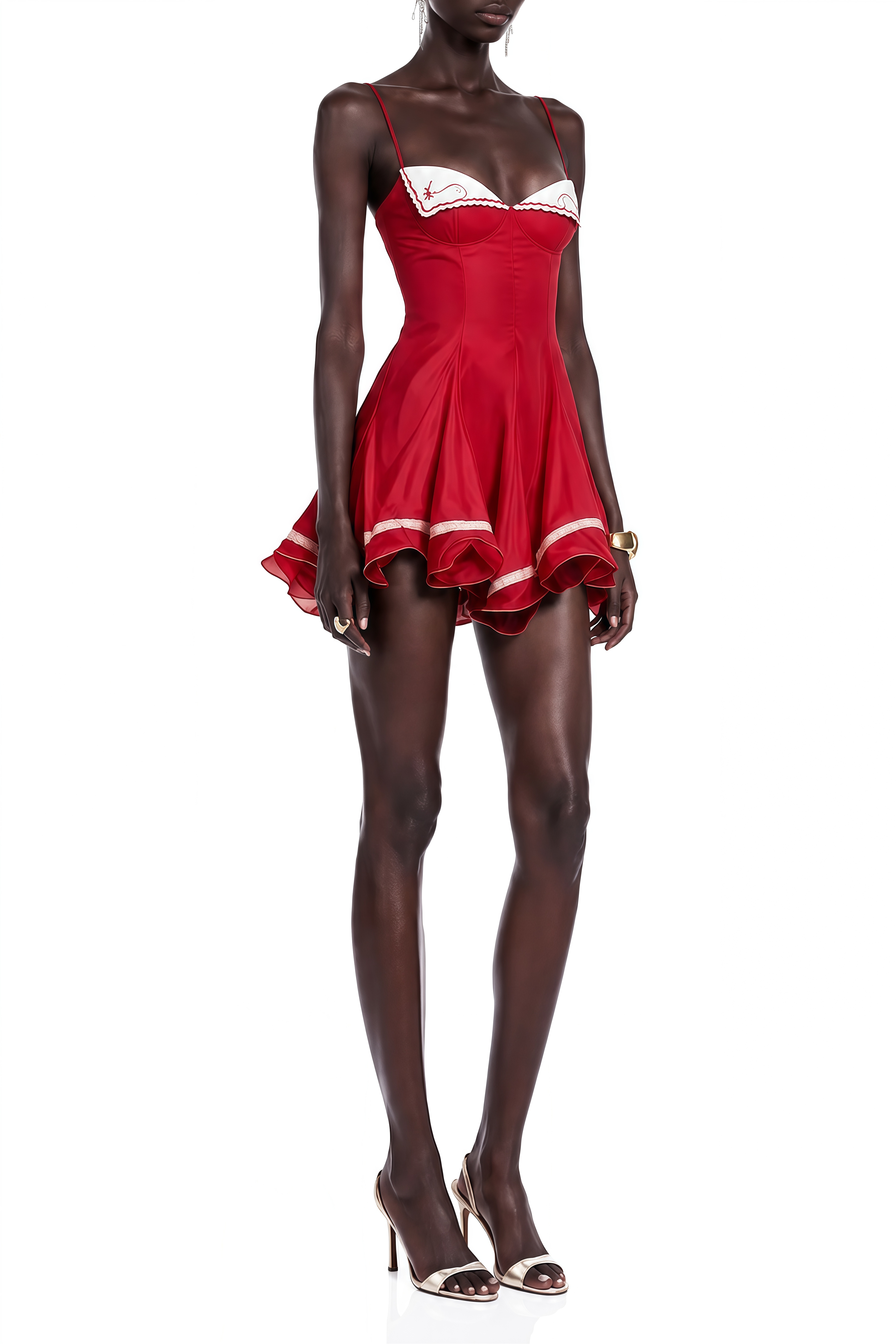 Audrey Red Embroidered Flared Mini Dress