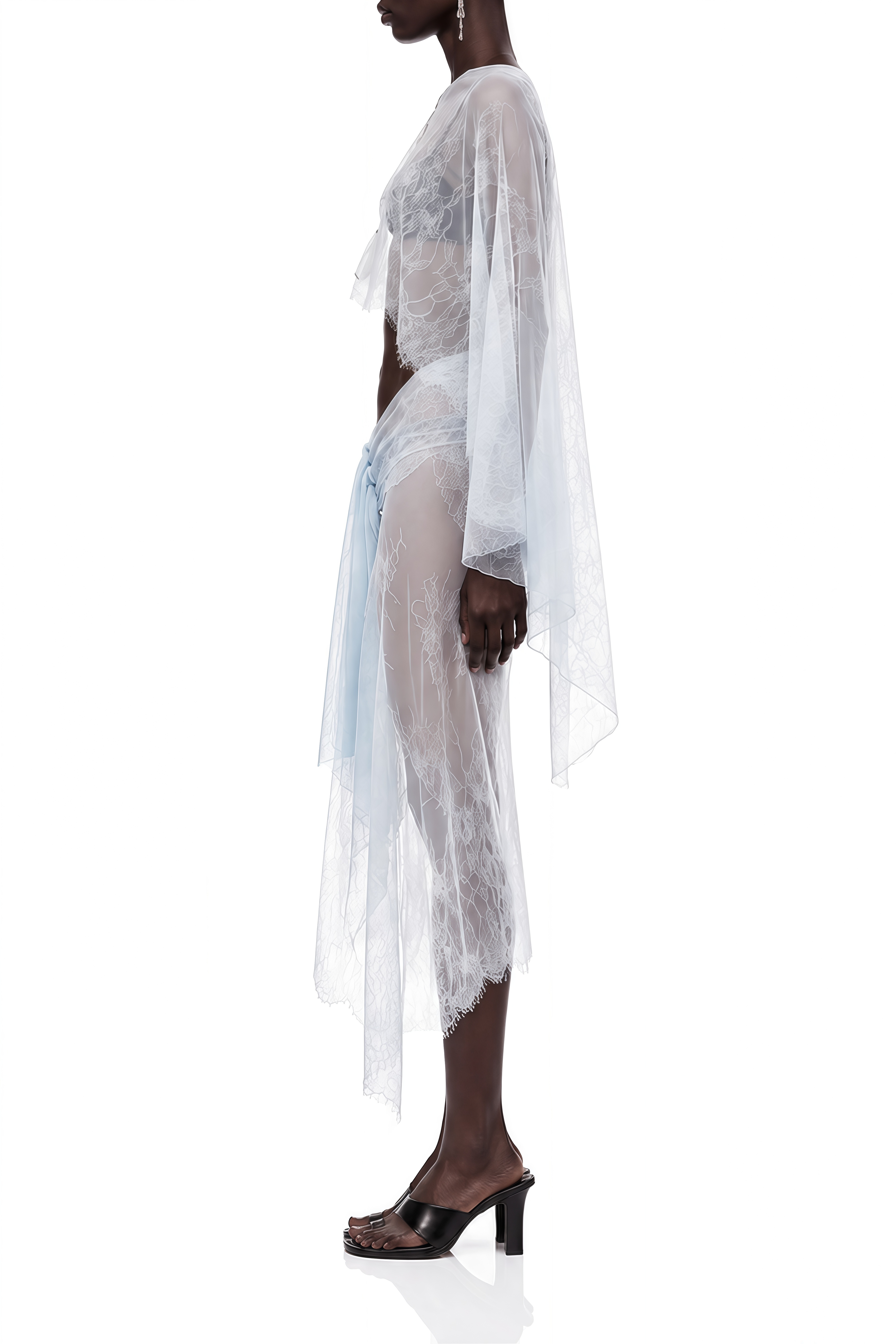 Fiadh Light Blue Sheer Lace Top & Skirt Set