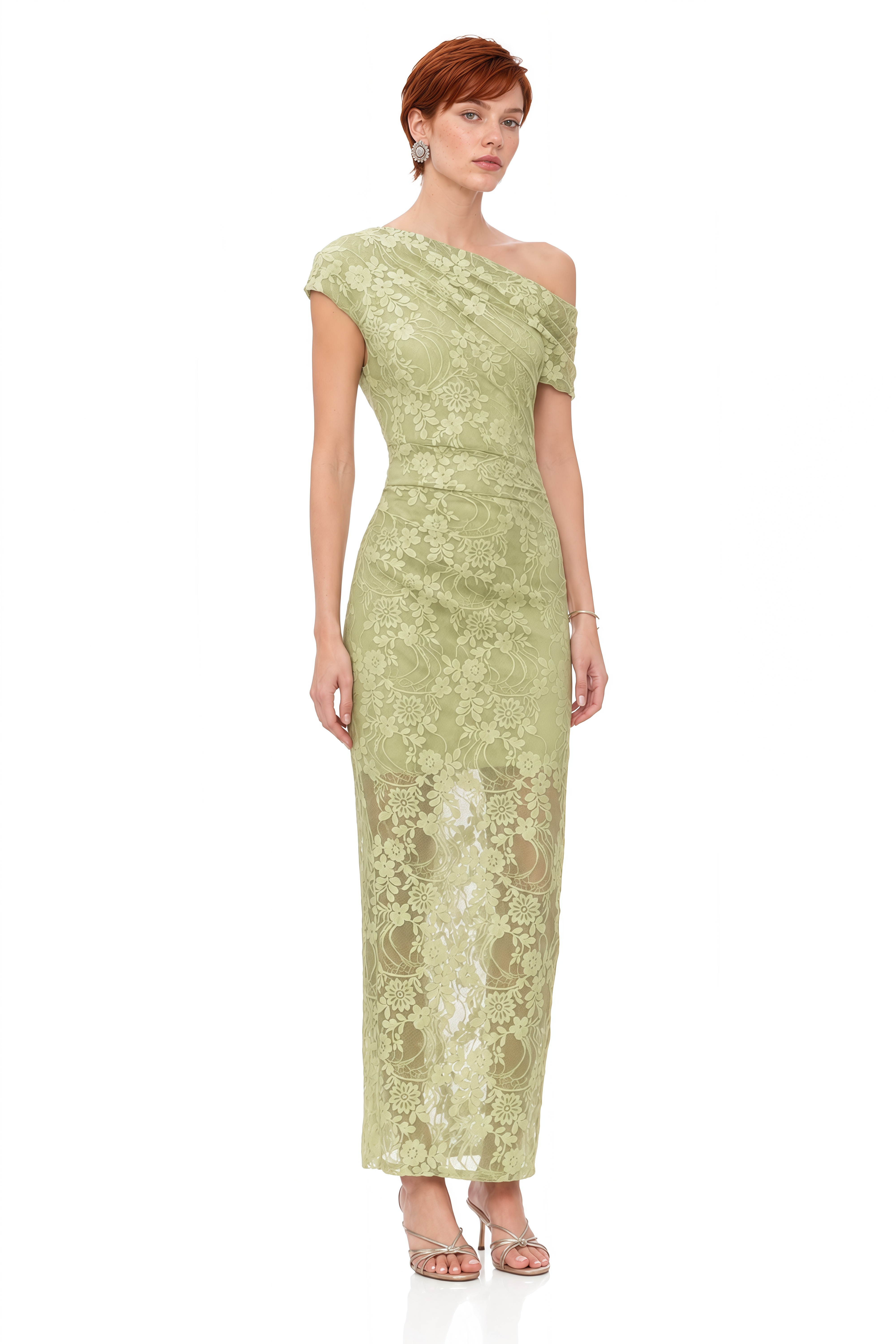 Ivy Green One Shoulder Floral Maxi Dress