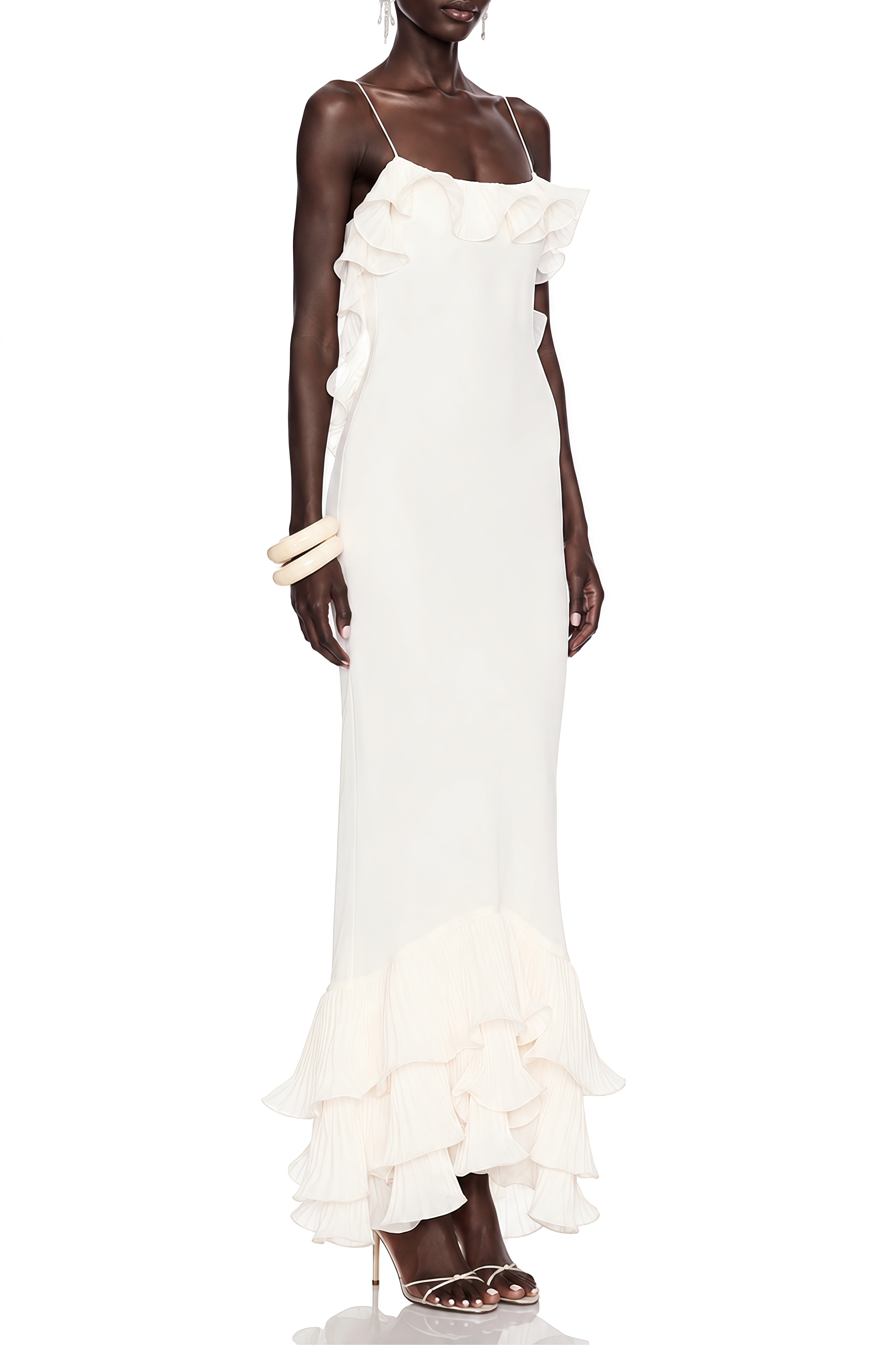Eloise White Ruffled Backless Maxi Dress