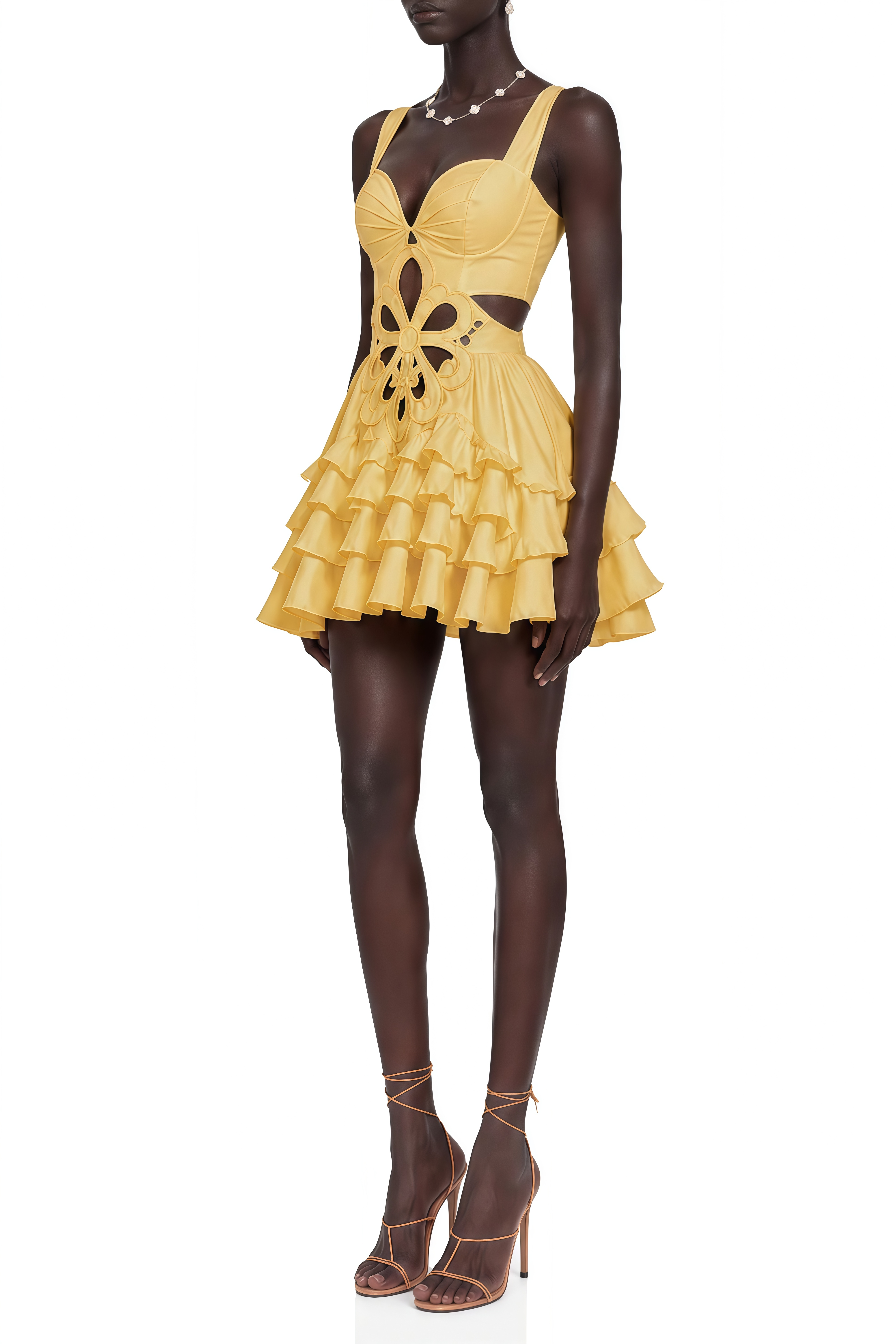 Florence Yellow Floral Cut-Out Sleeveless Mini Dress