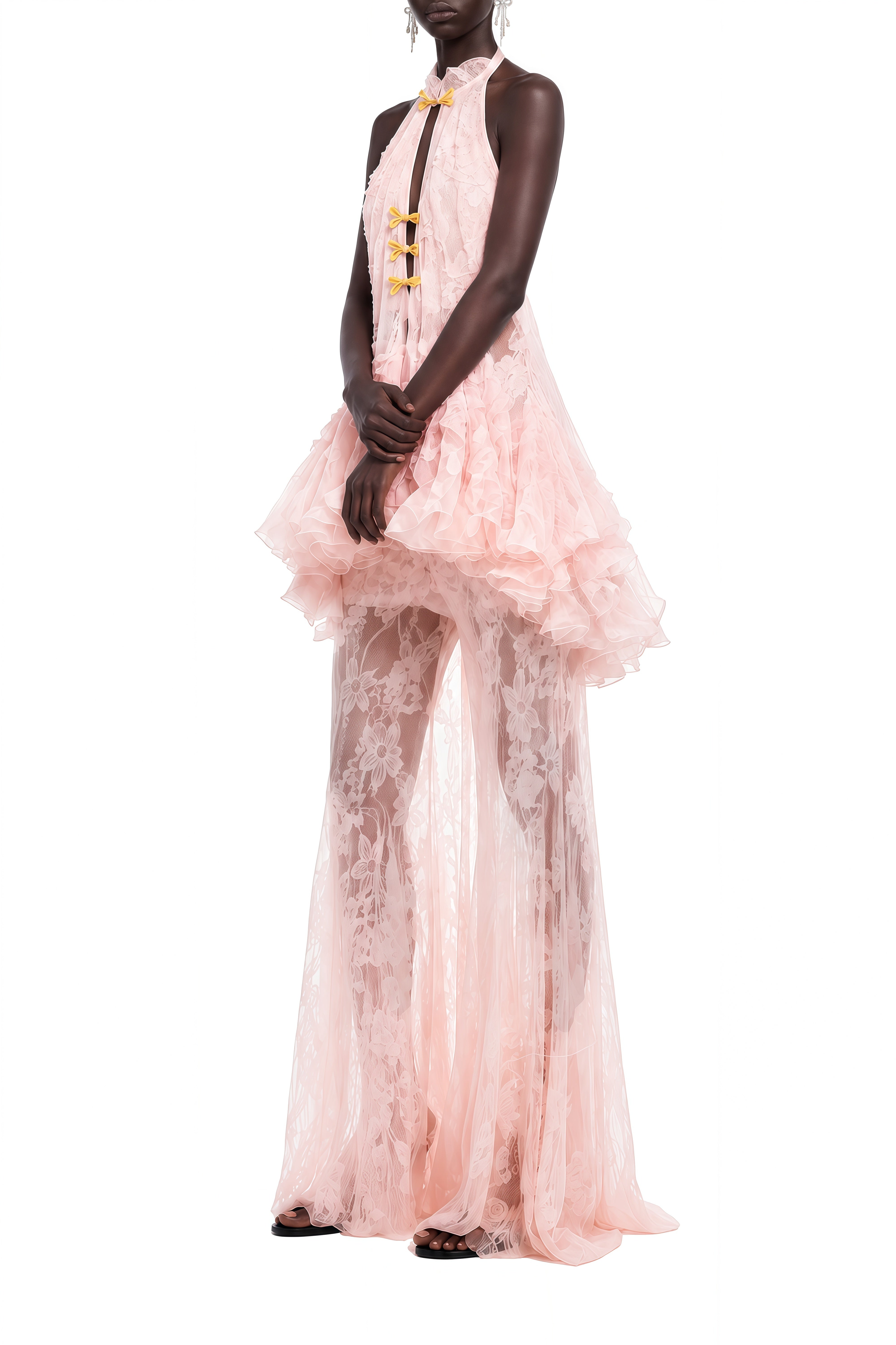 Lydia Pink Sleeveless Lace Top & Trousers Set