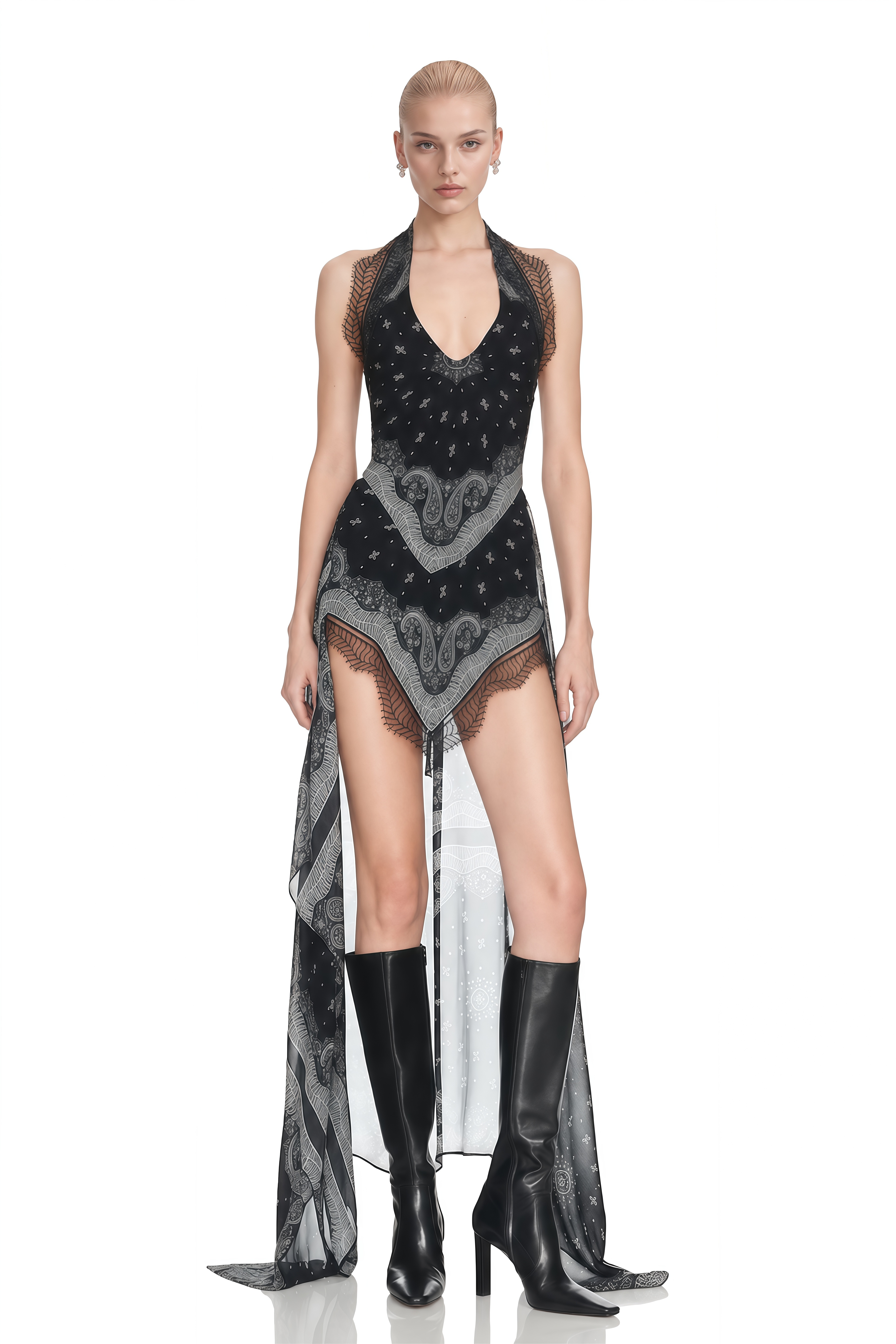 Aurelia Black Halterneck Lace Mini Dress