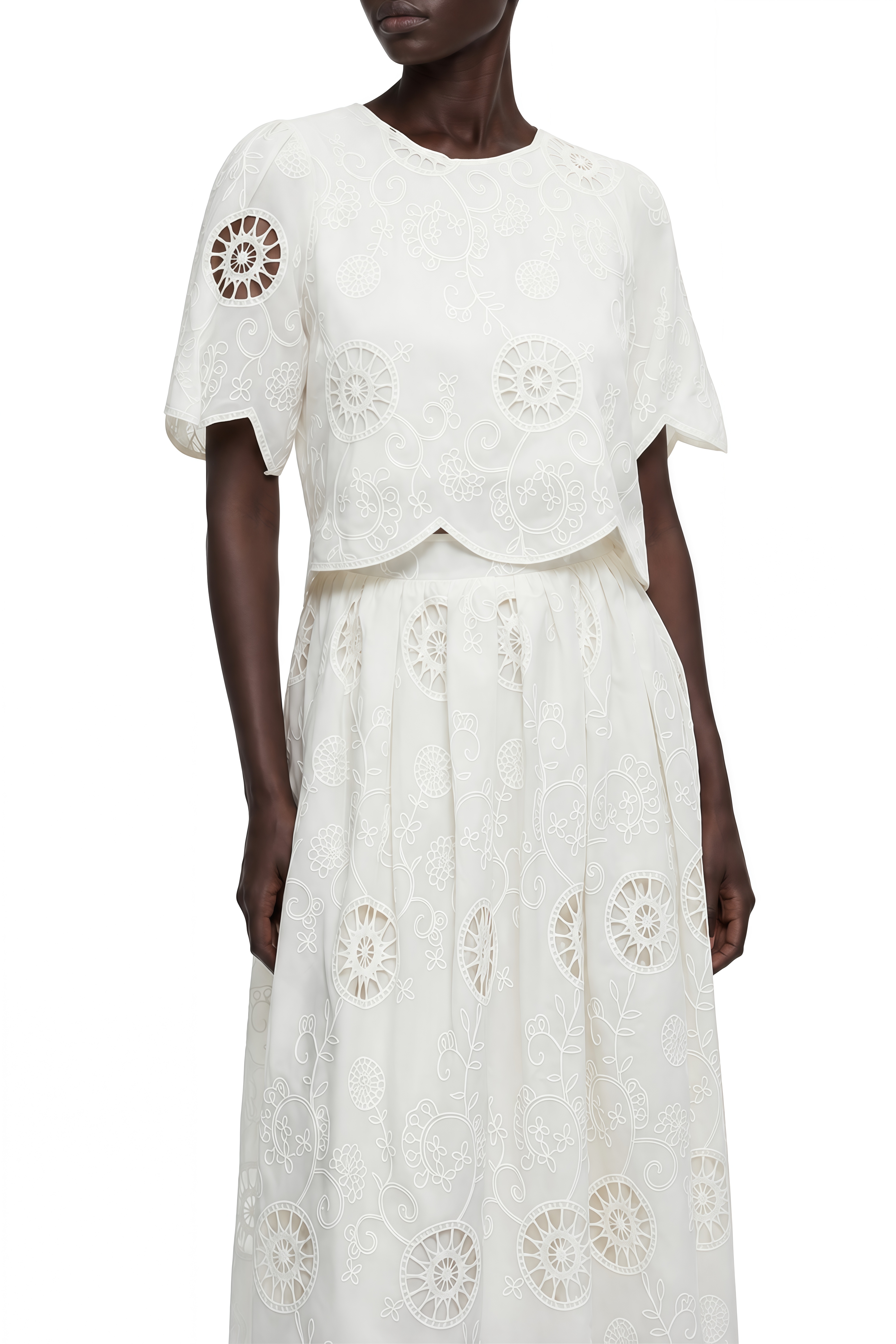 Flora Neutral Round Neck Cut-Out Top & Skirt Set