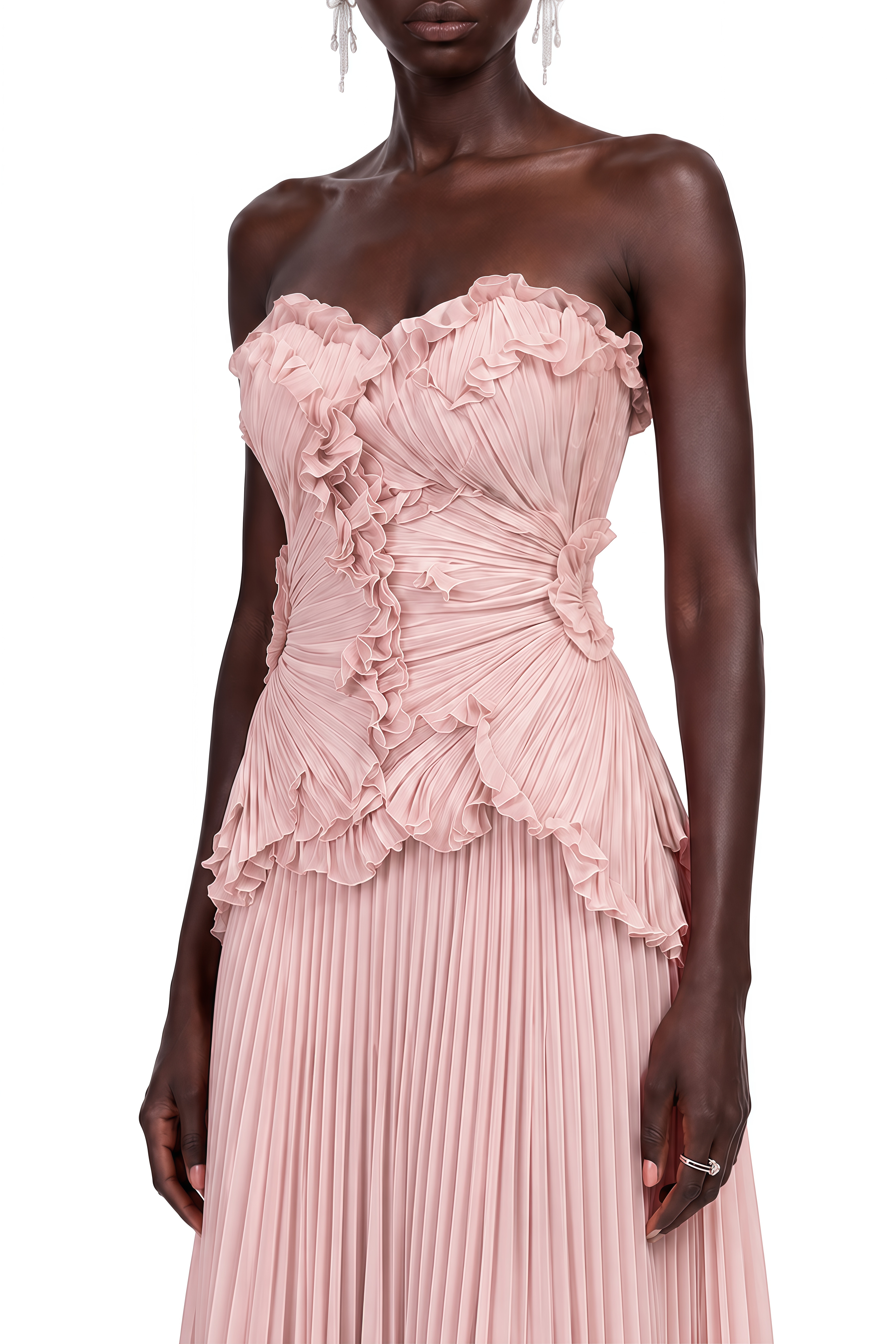Eloise Pink Sweetheart Neck Pleated Maxi Dress
