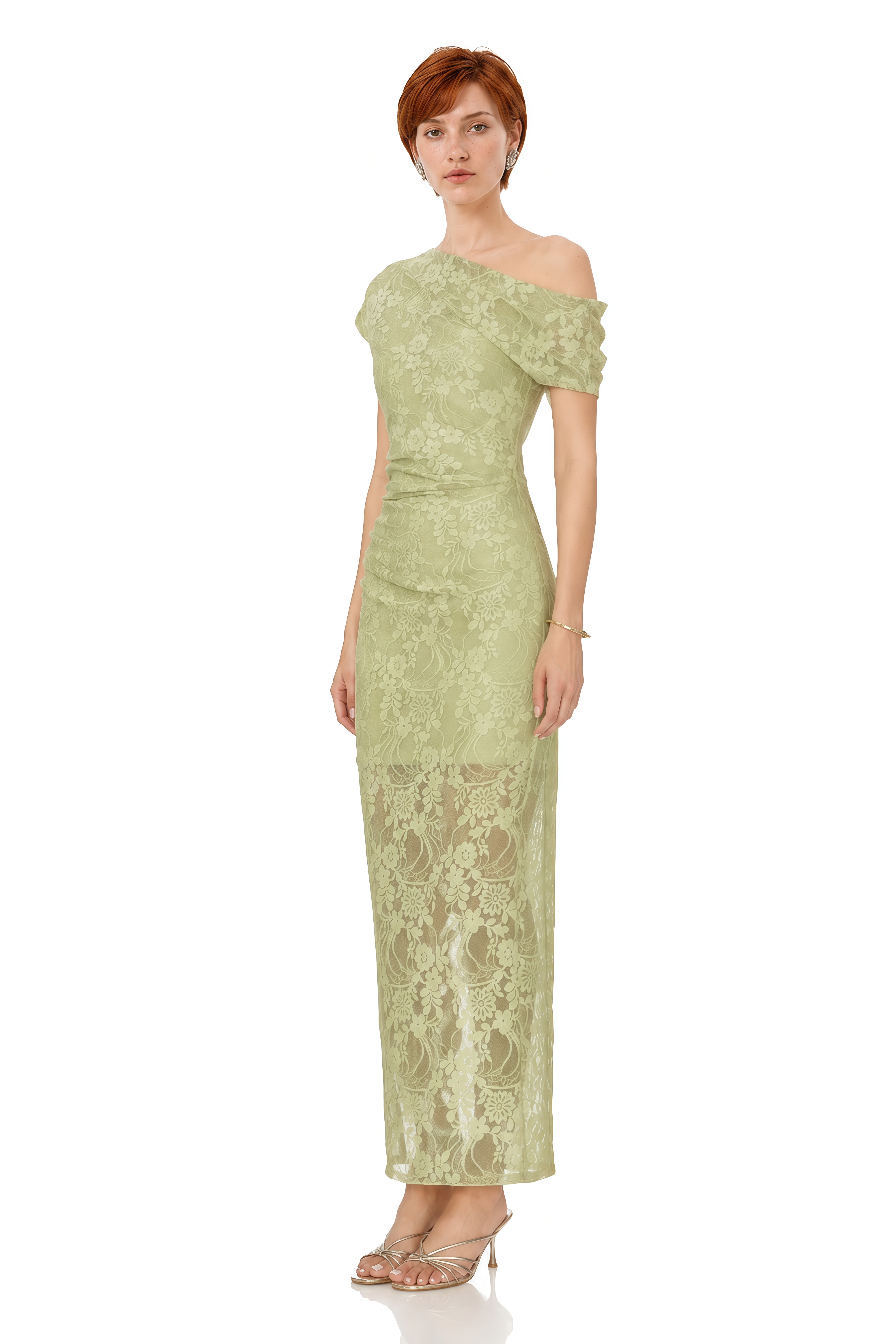 Ivy Green One Shoulder Floral Maxi Dress