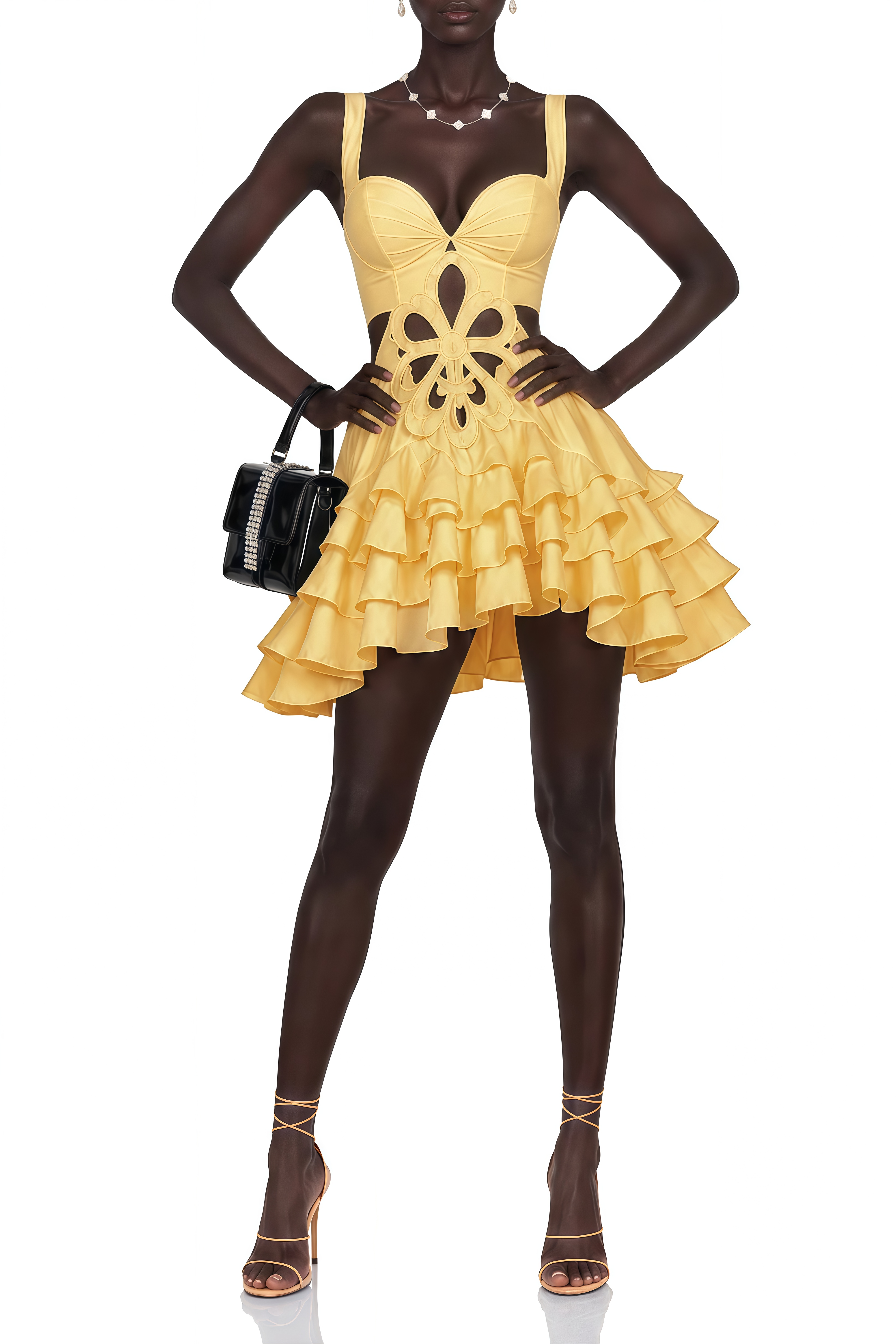 Florence Yellow Floral Cut-Out Sleeveless Mini Dress