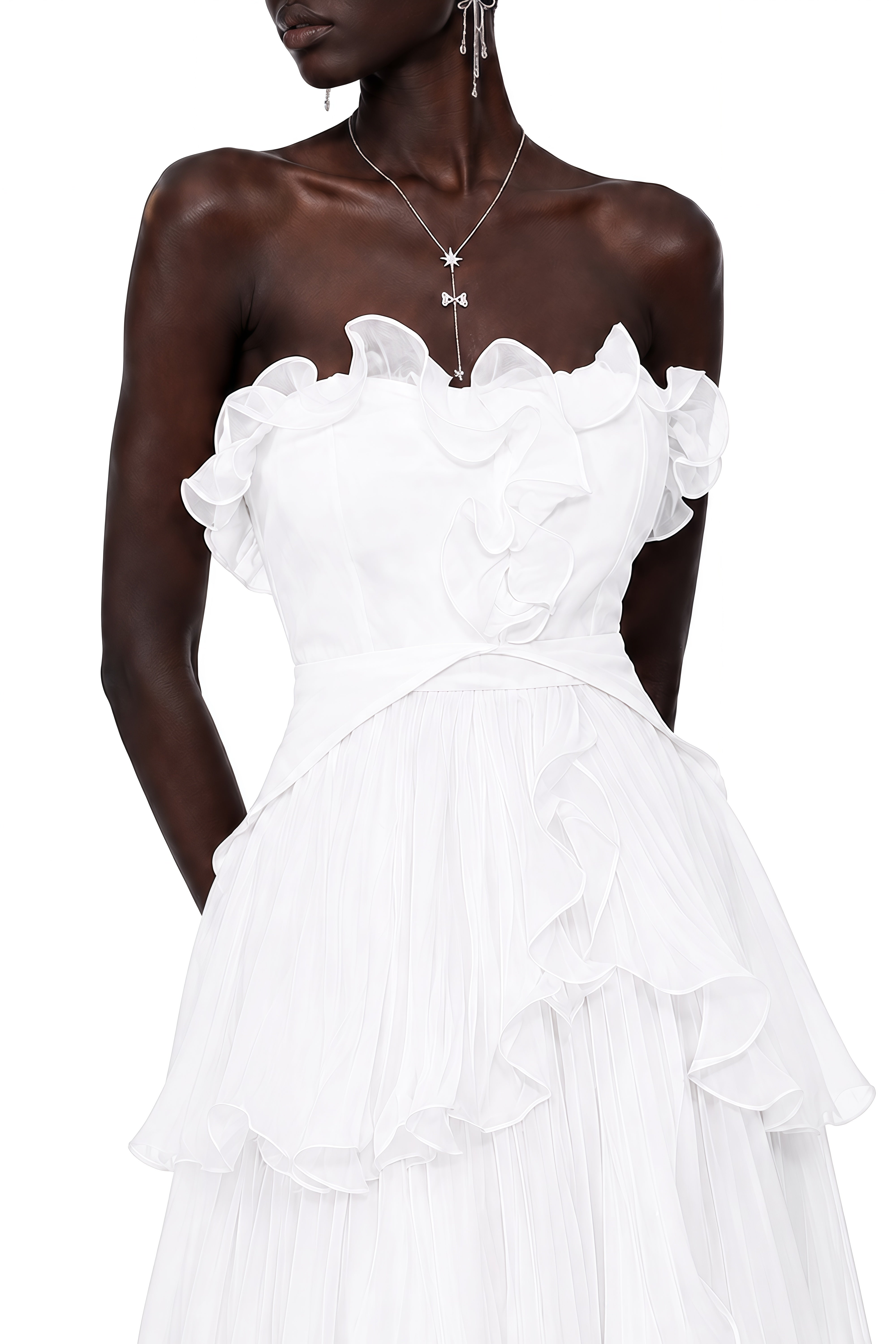 Elowen White Sleeveless Draped Maxi Dress