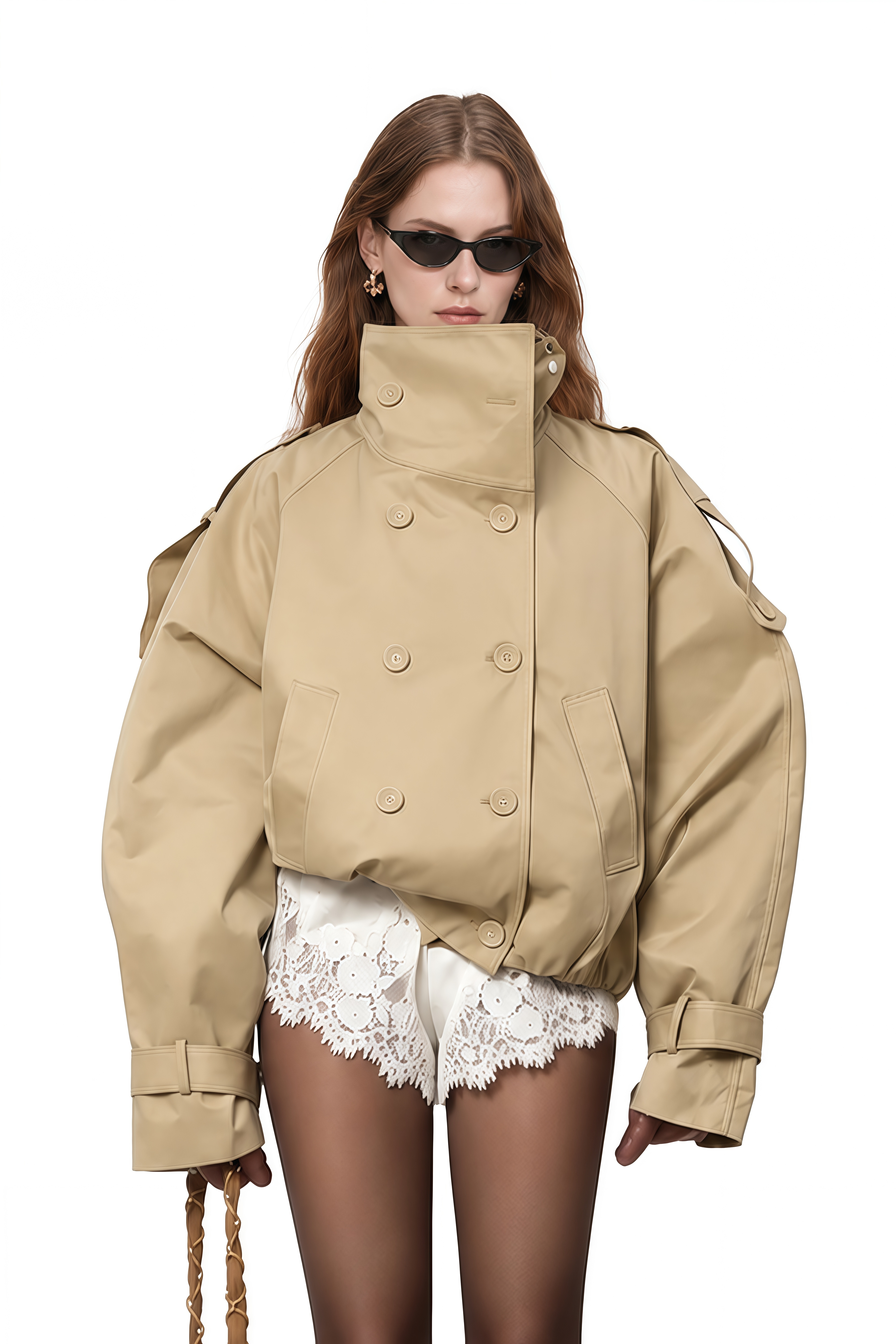 Elodie Beige Long Sleeves High-Collar Coat