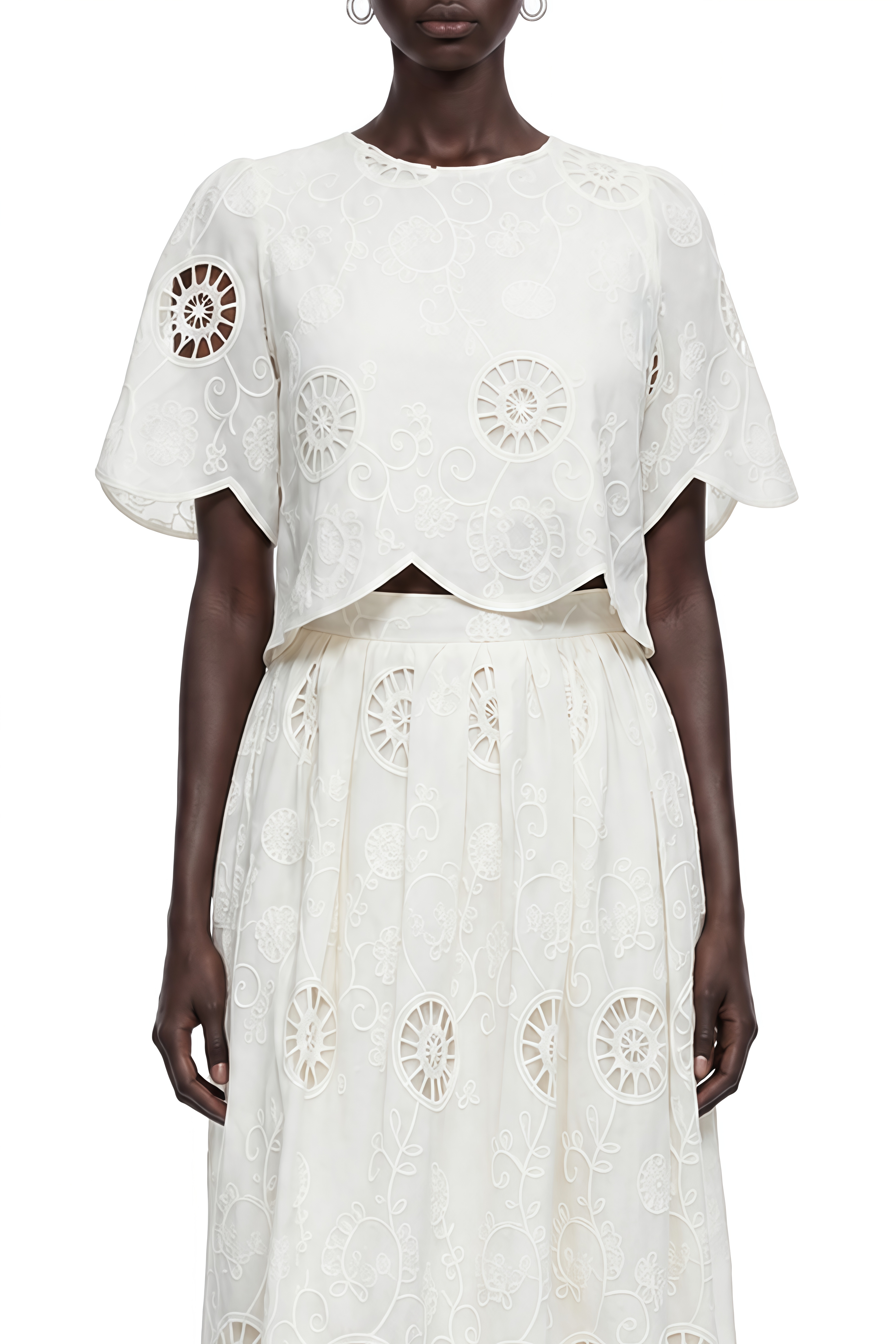 Flora Neutral Round Neck Cut-Out Top & Skirt Set