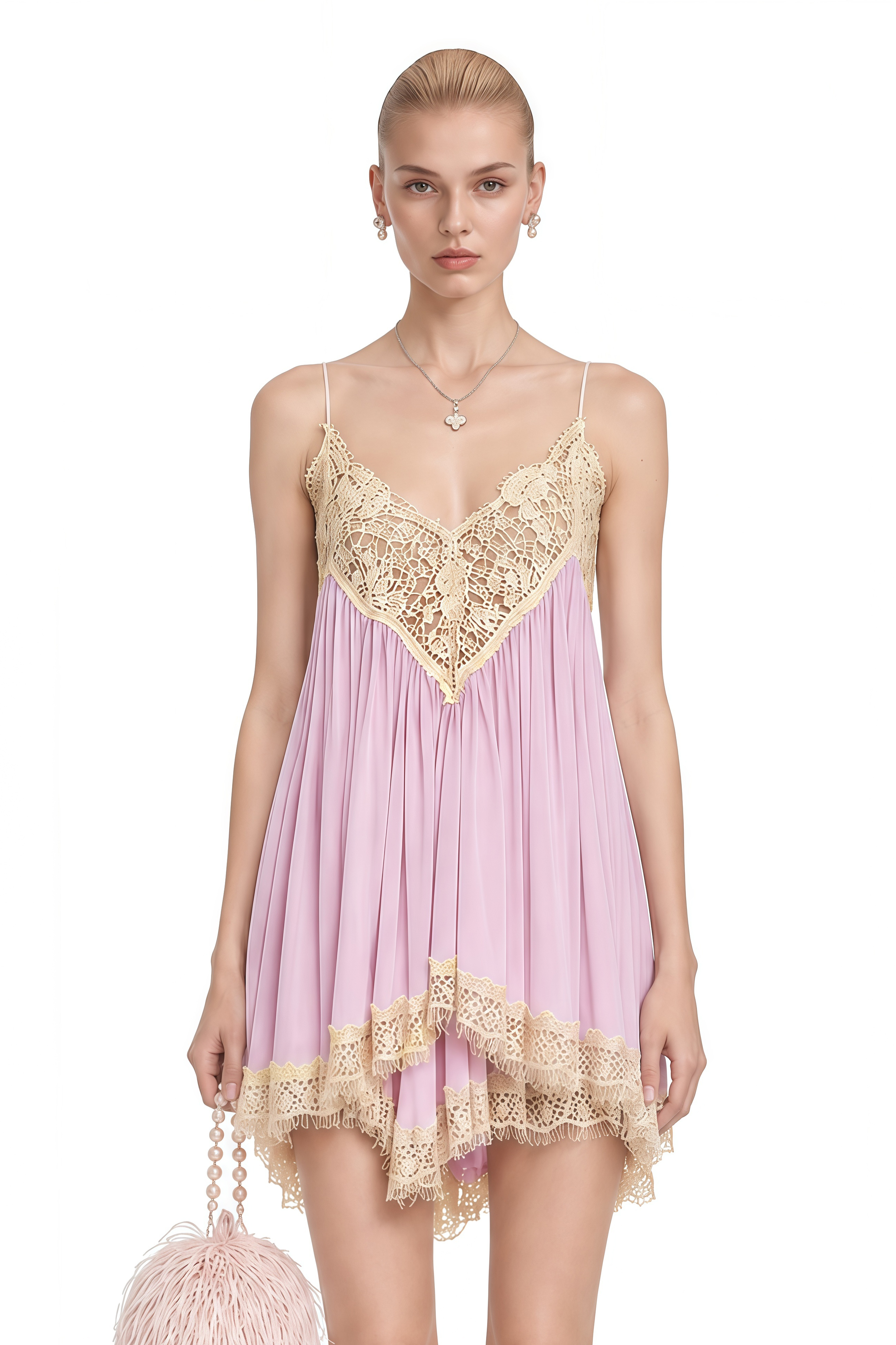 Rosalind Pink Draped Lace-Trim Top & Shorts Set
