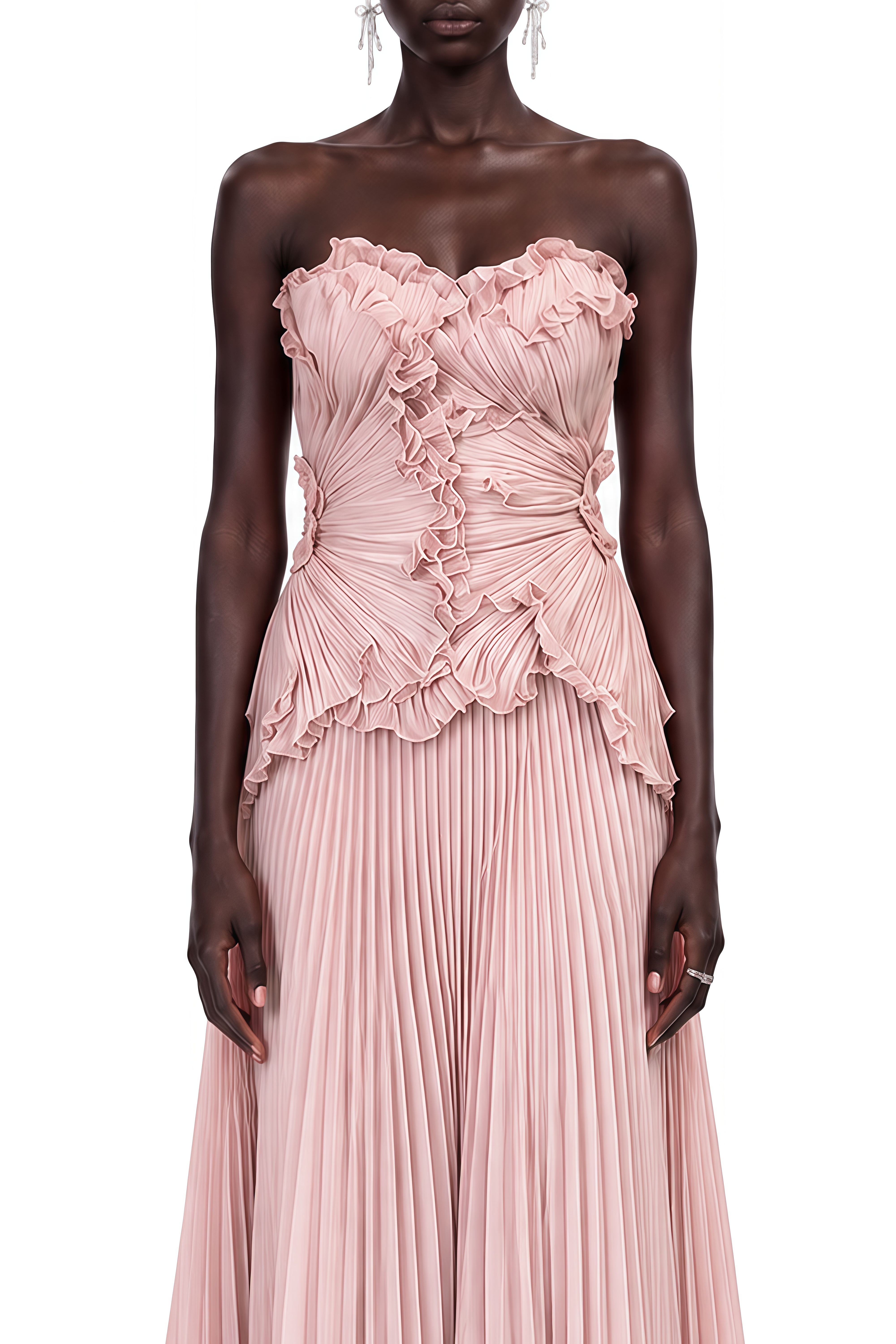 Eloise Pink Sweetheart Neck Pleated Maxi Dress