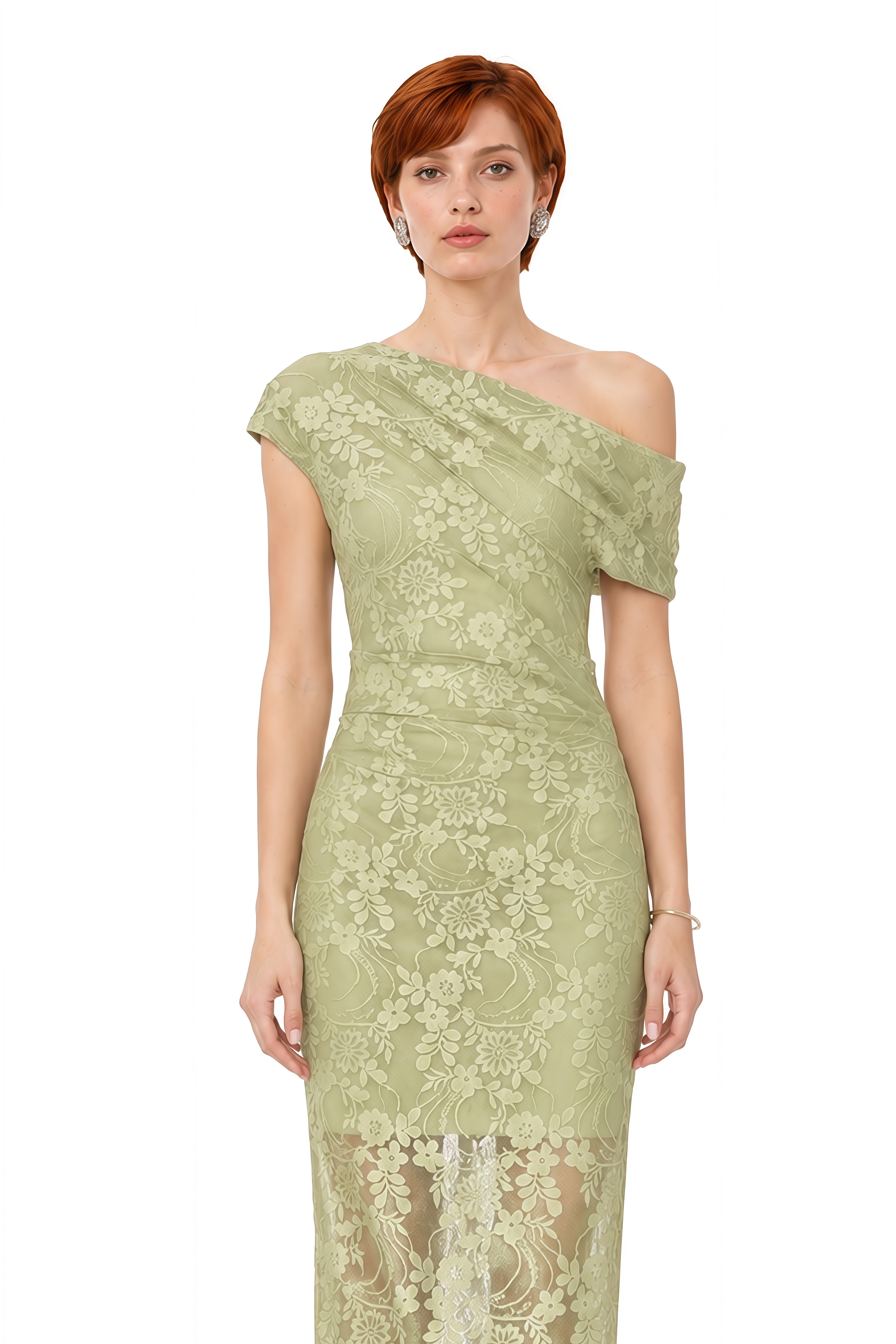 Ivy Green One Shoulder Floral Maxi Dress