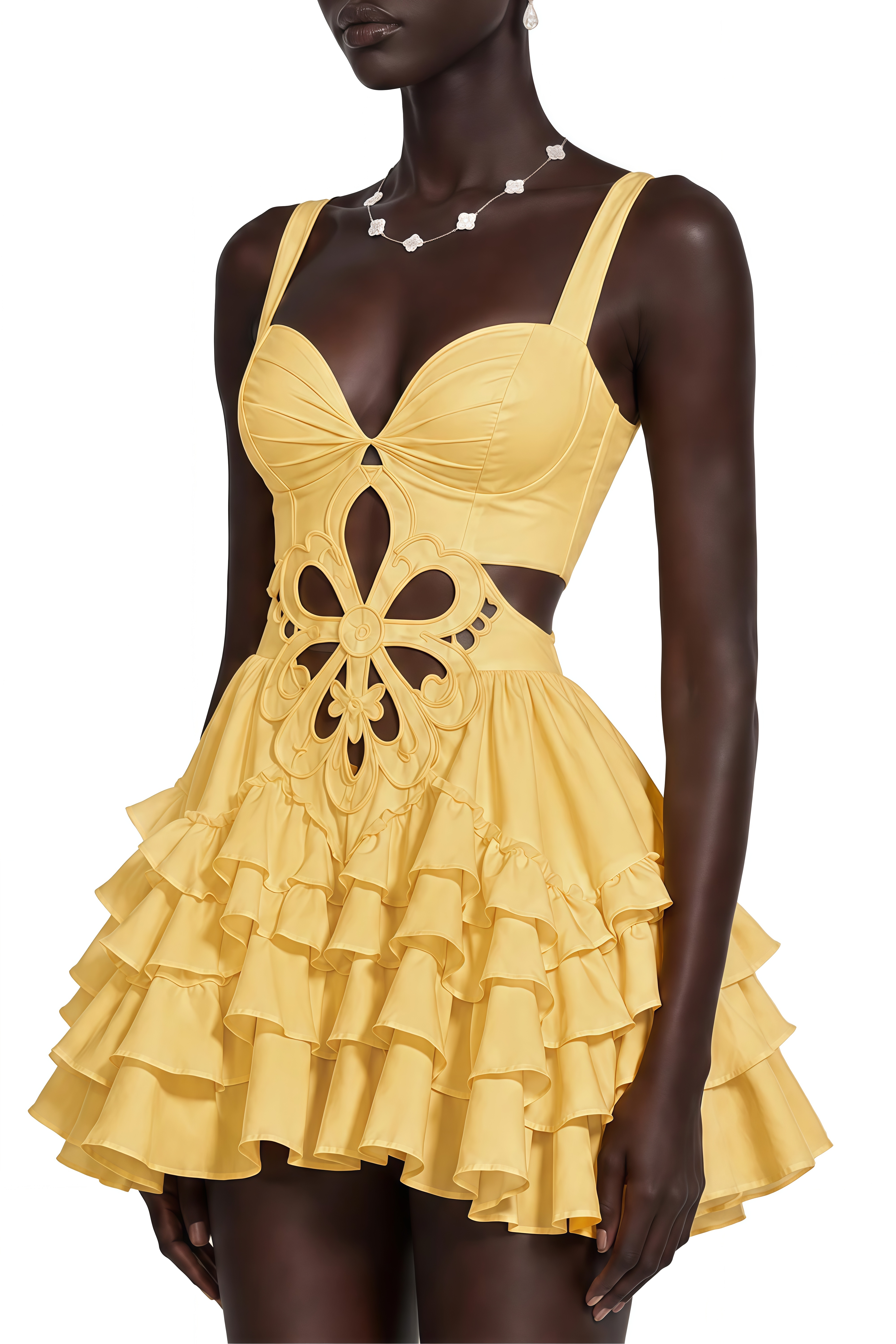 Florence Yellow Floral Cut-Out Sleeveless Mini Dress