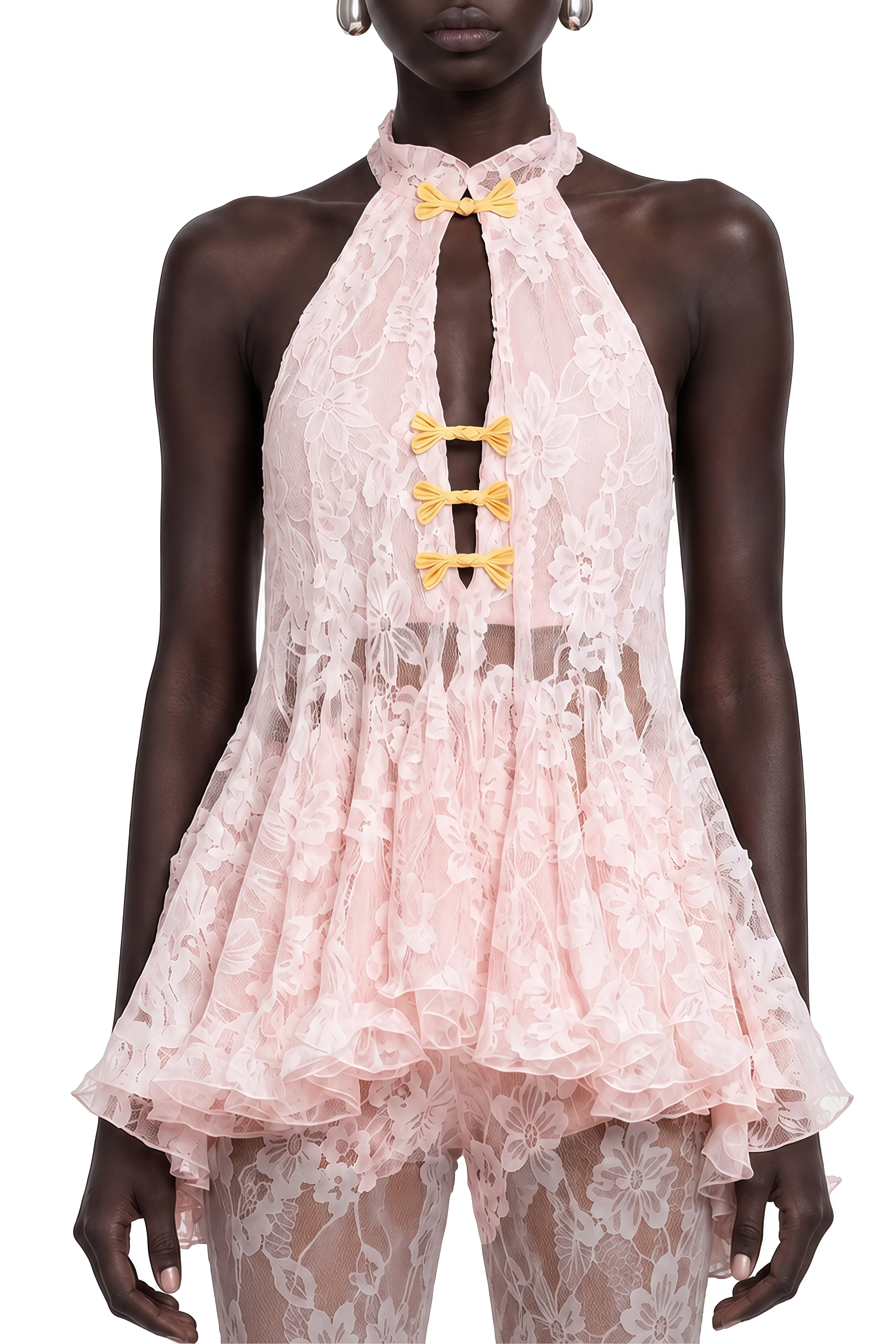 Lydia Pink Sleeveless Lace Top & Trousers Set