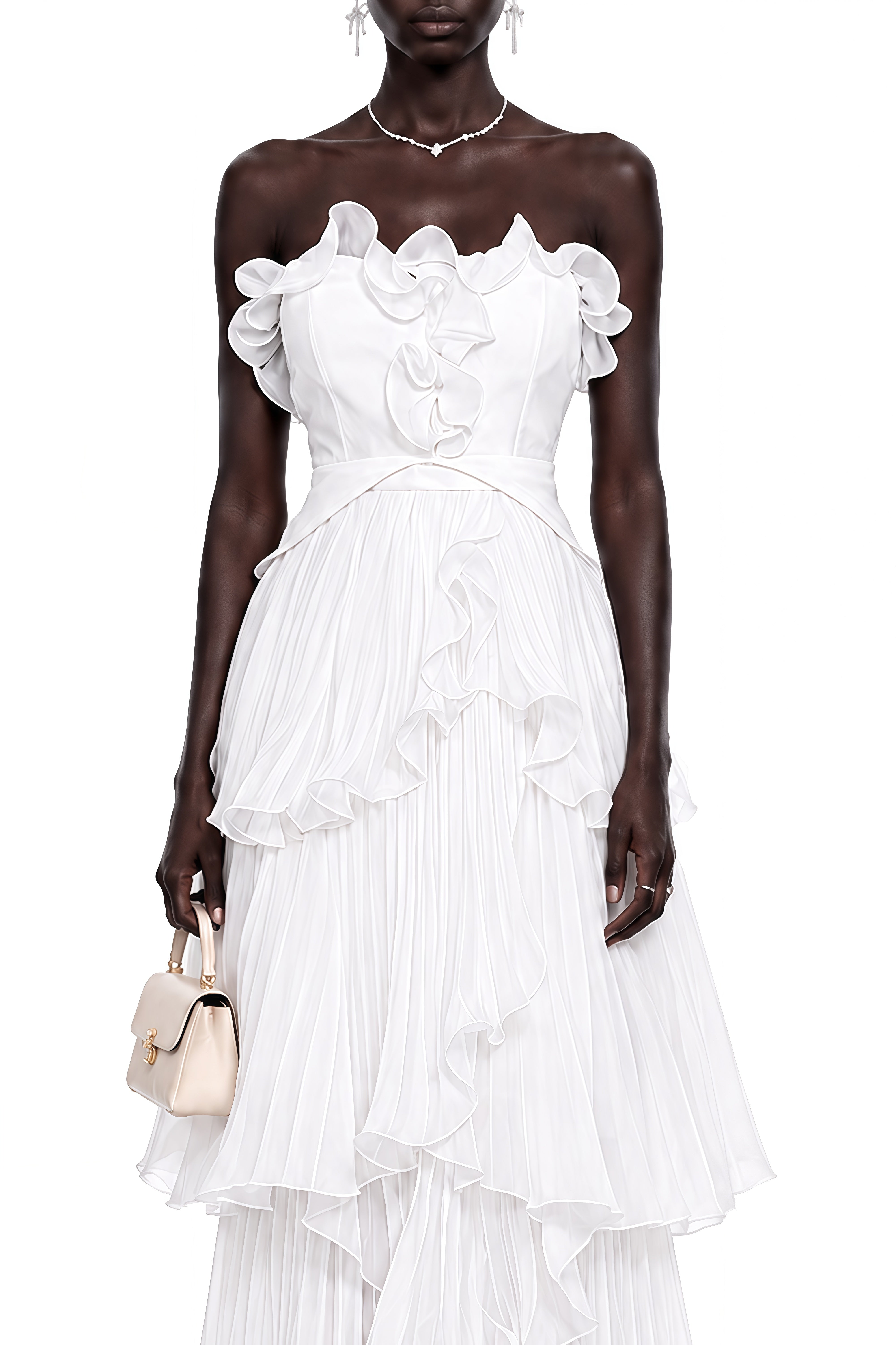 Elowen White Sleeveless Draped Maxi Dress