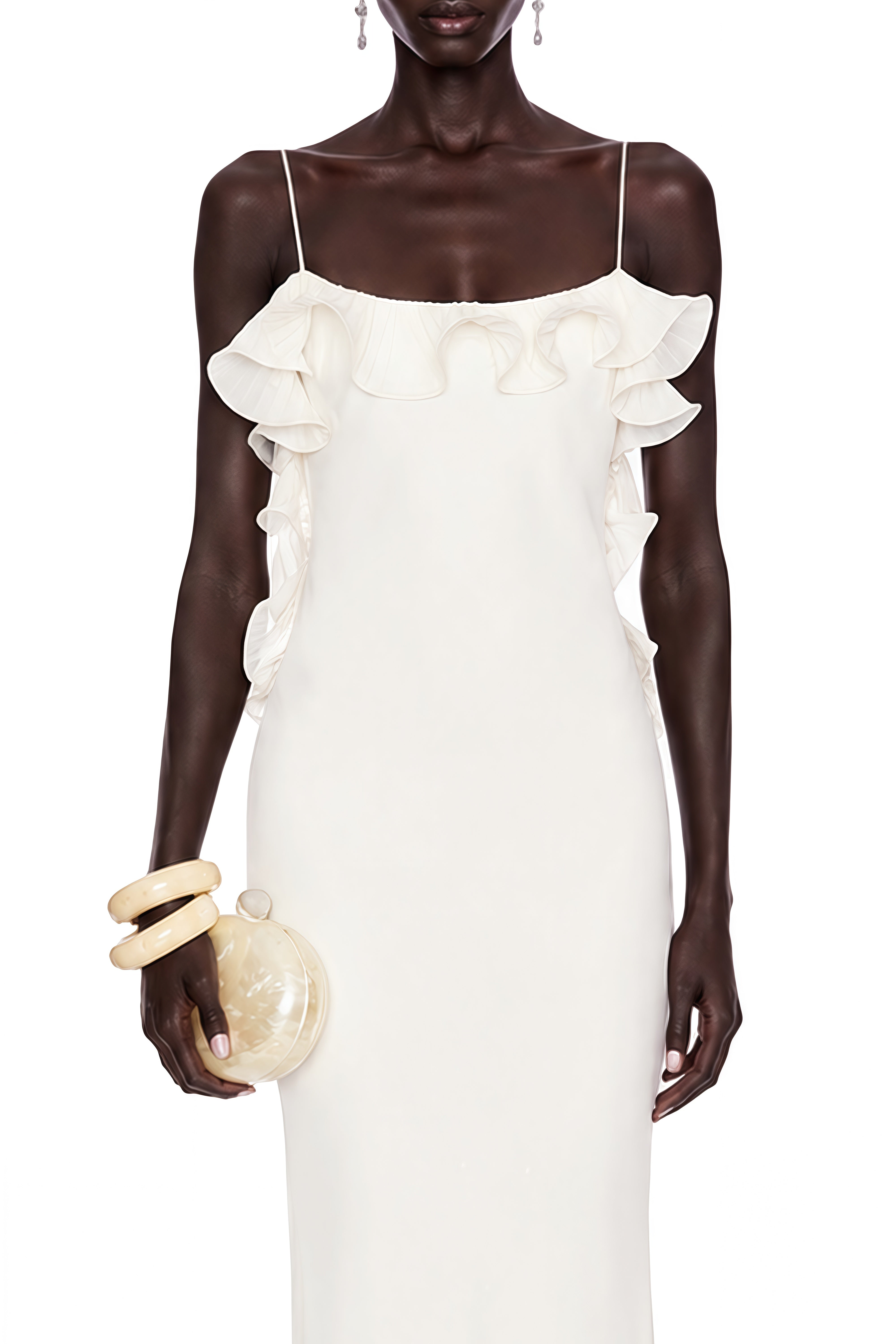 Eloise White Ruffled Backless Maxi Dress