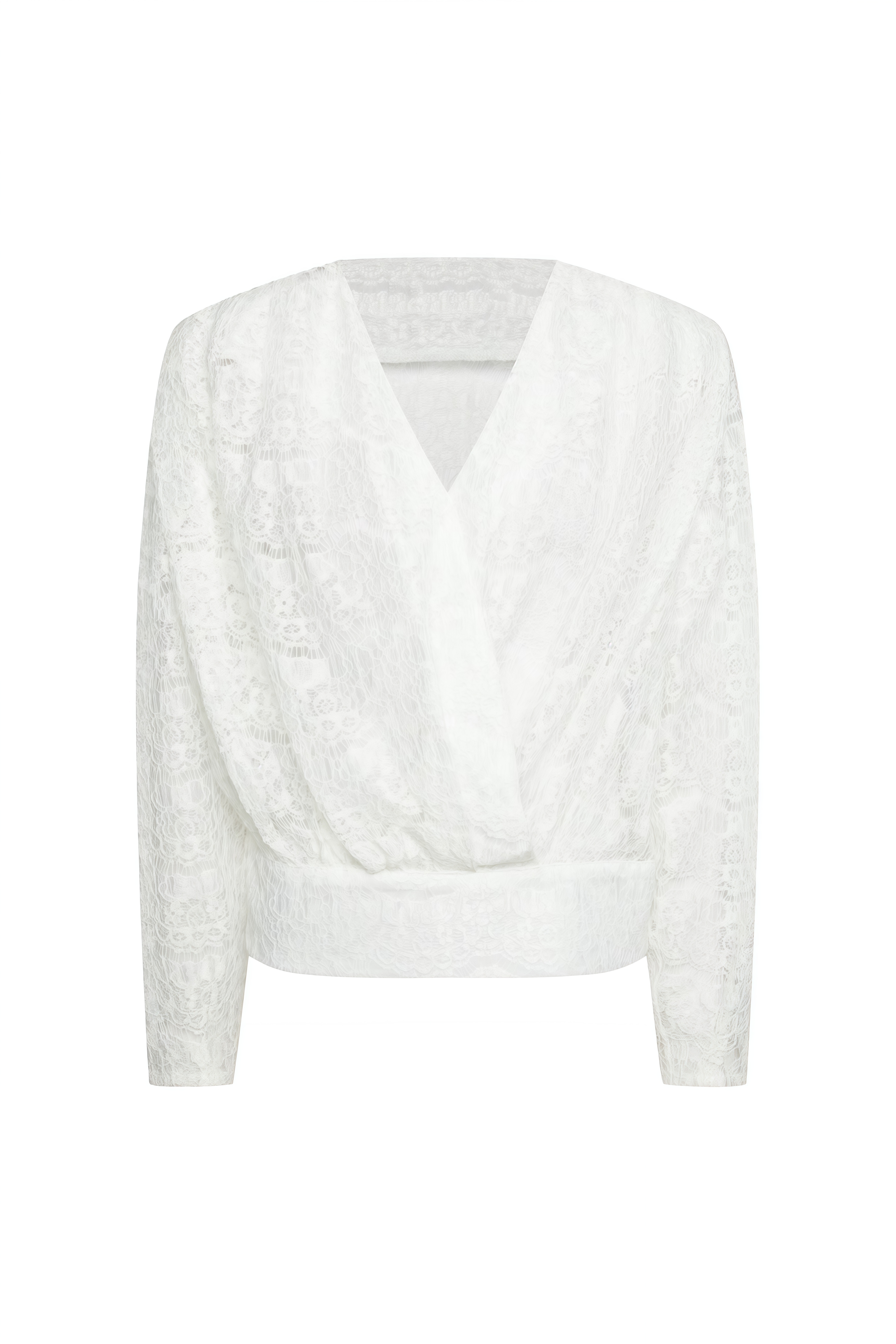 Celine White Long Sleeves Lace Blouse & Trousers Set