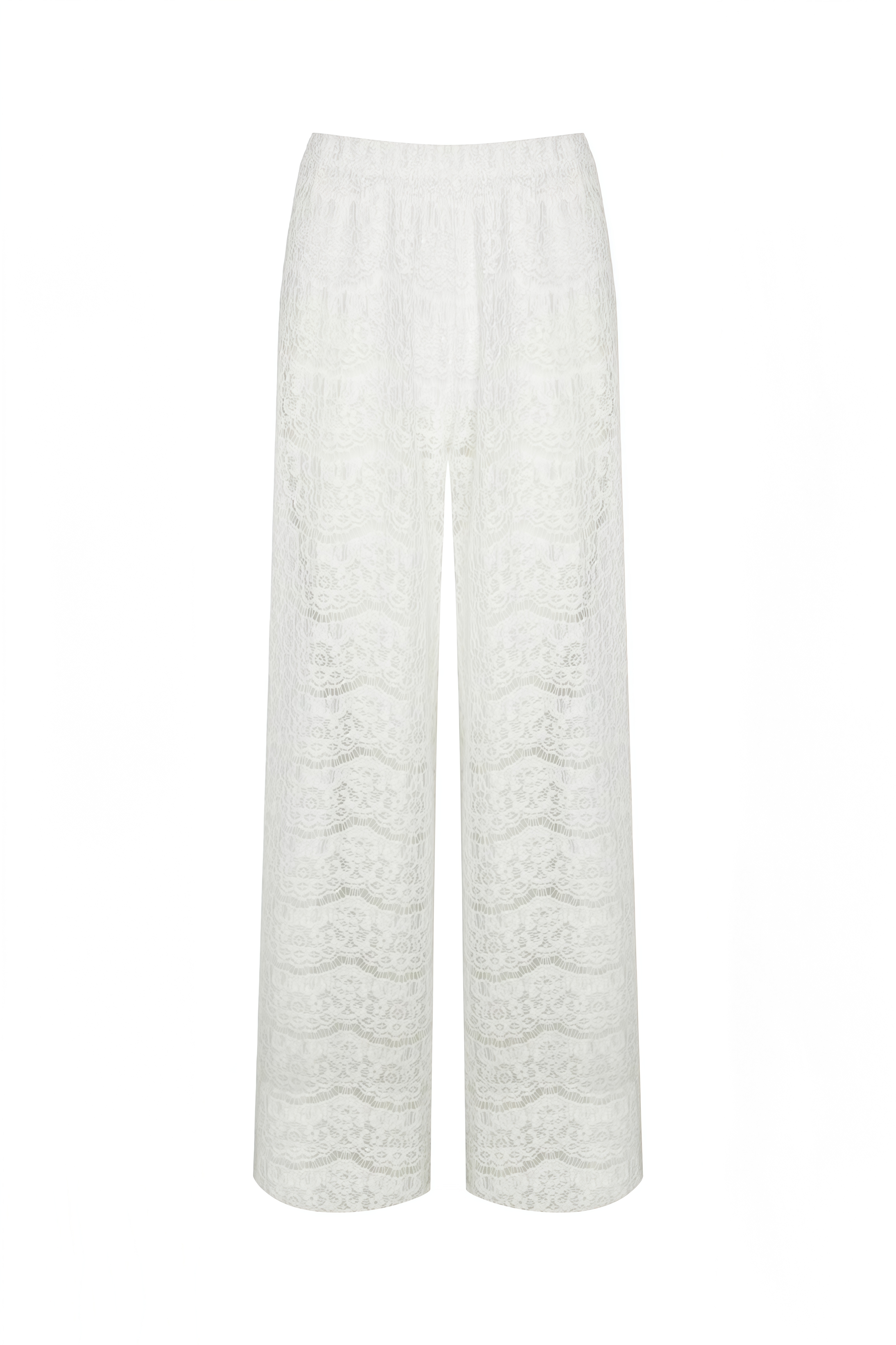 Celine White Long Sleeves Lace Blouse & Trousers Set