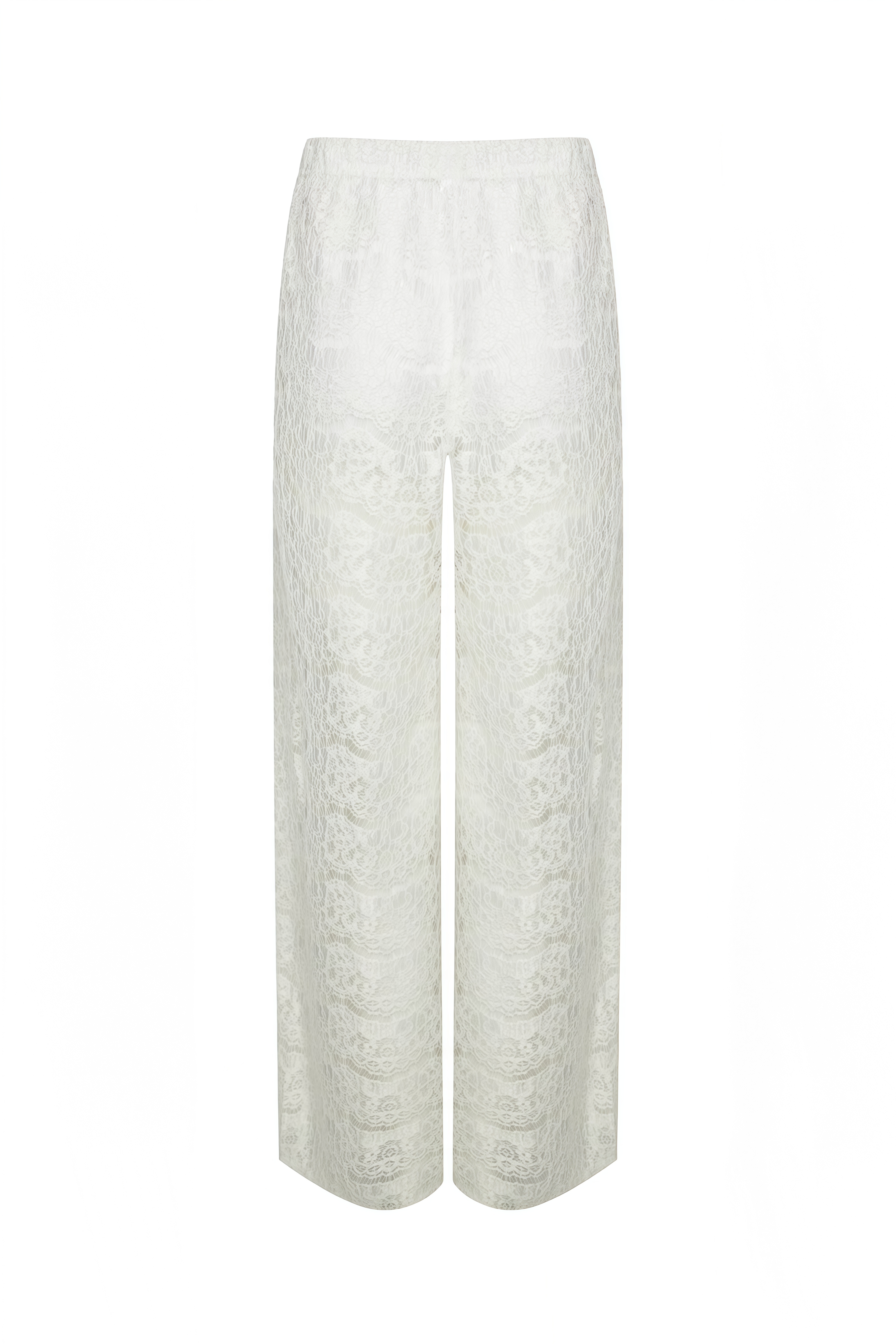 Celine White Long Sleeves Lace Blouse & Trousers Set