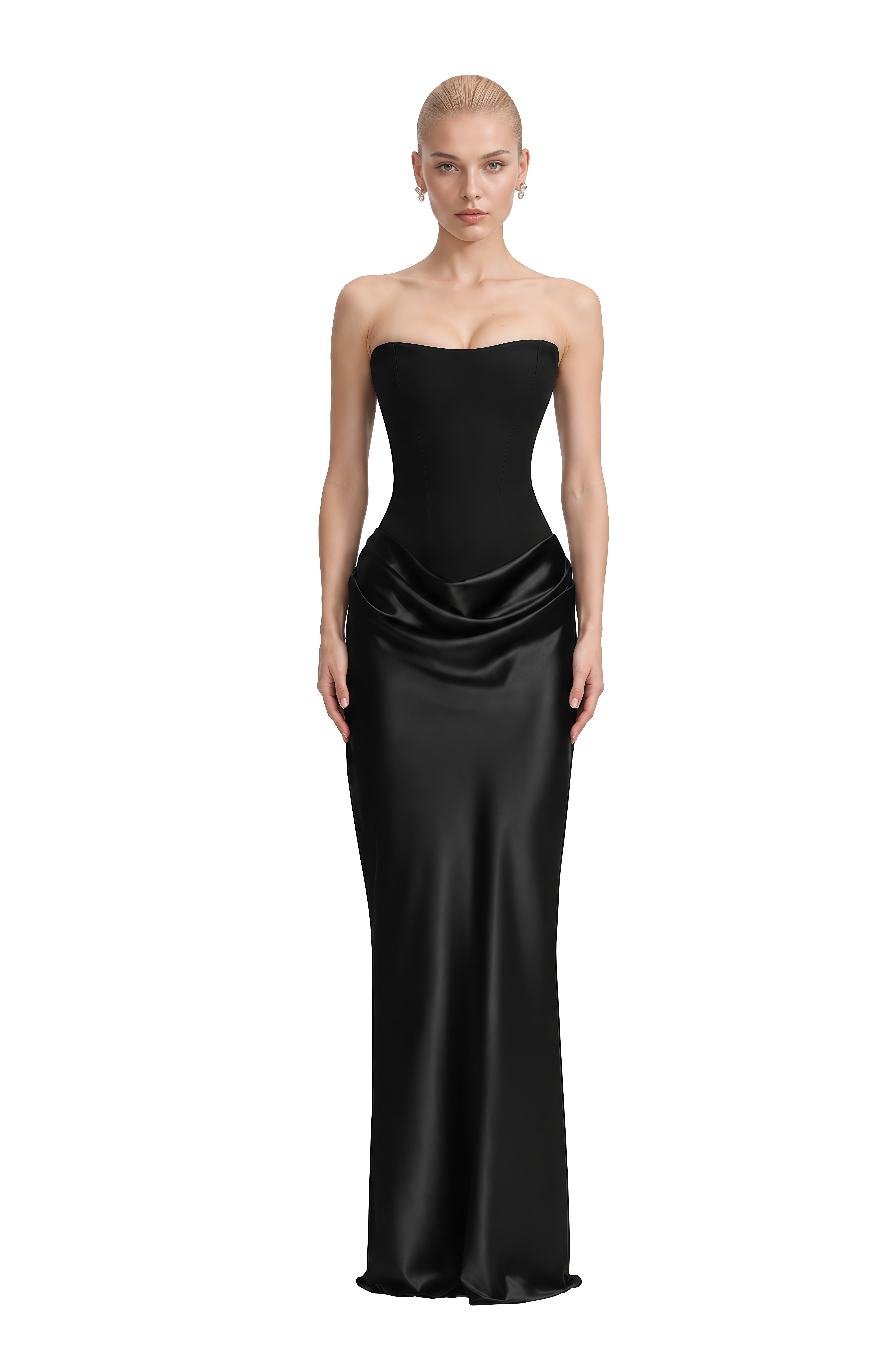 Amelie Black Strapless Draped Maxi Dress