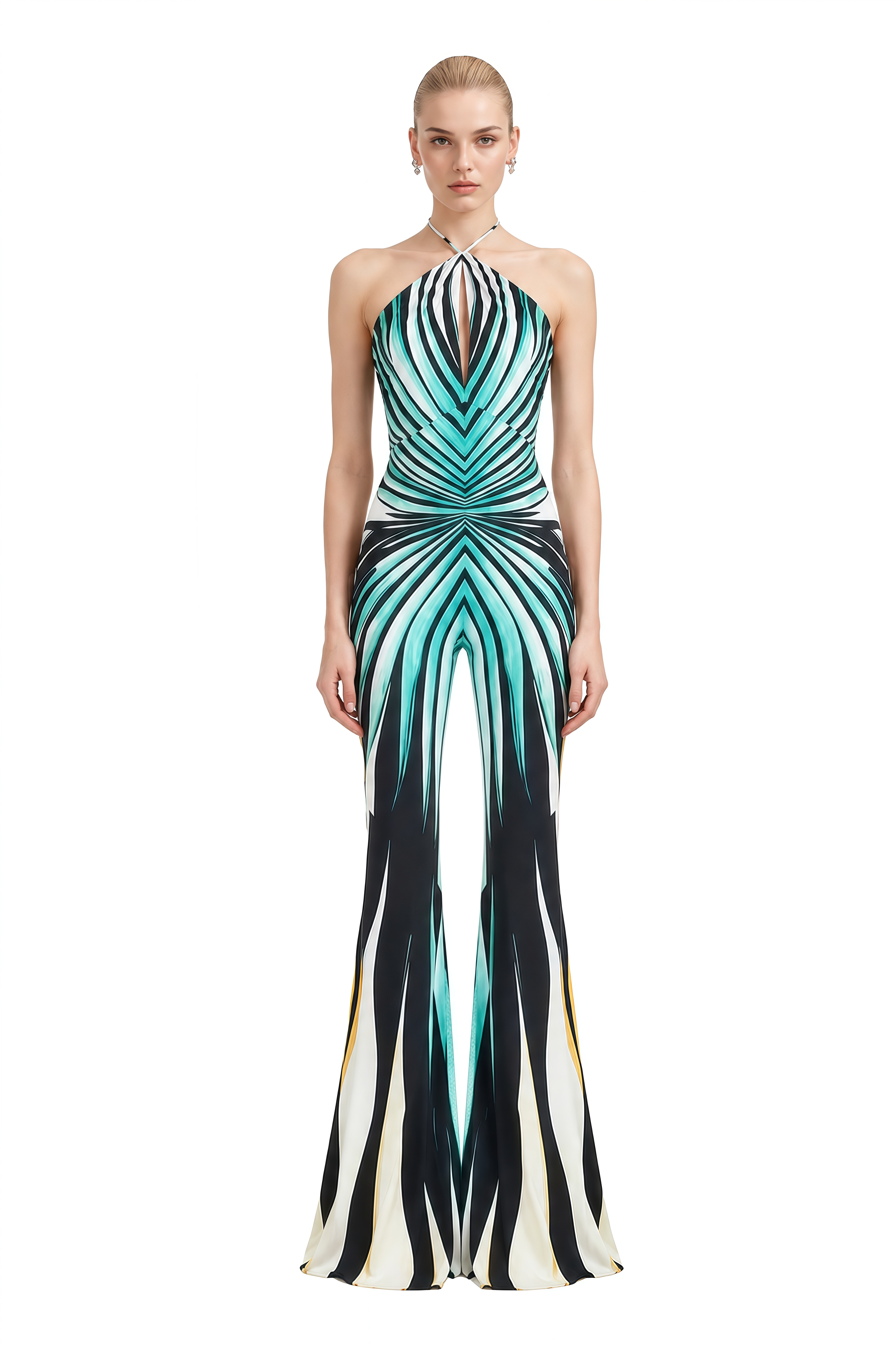 Odette Green Halterneck Cut-Out Jumpsuit
