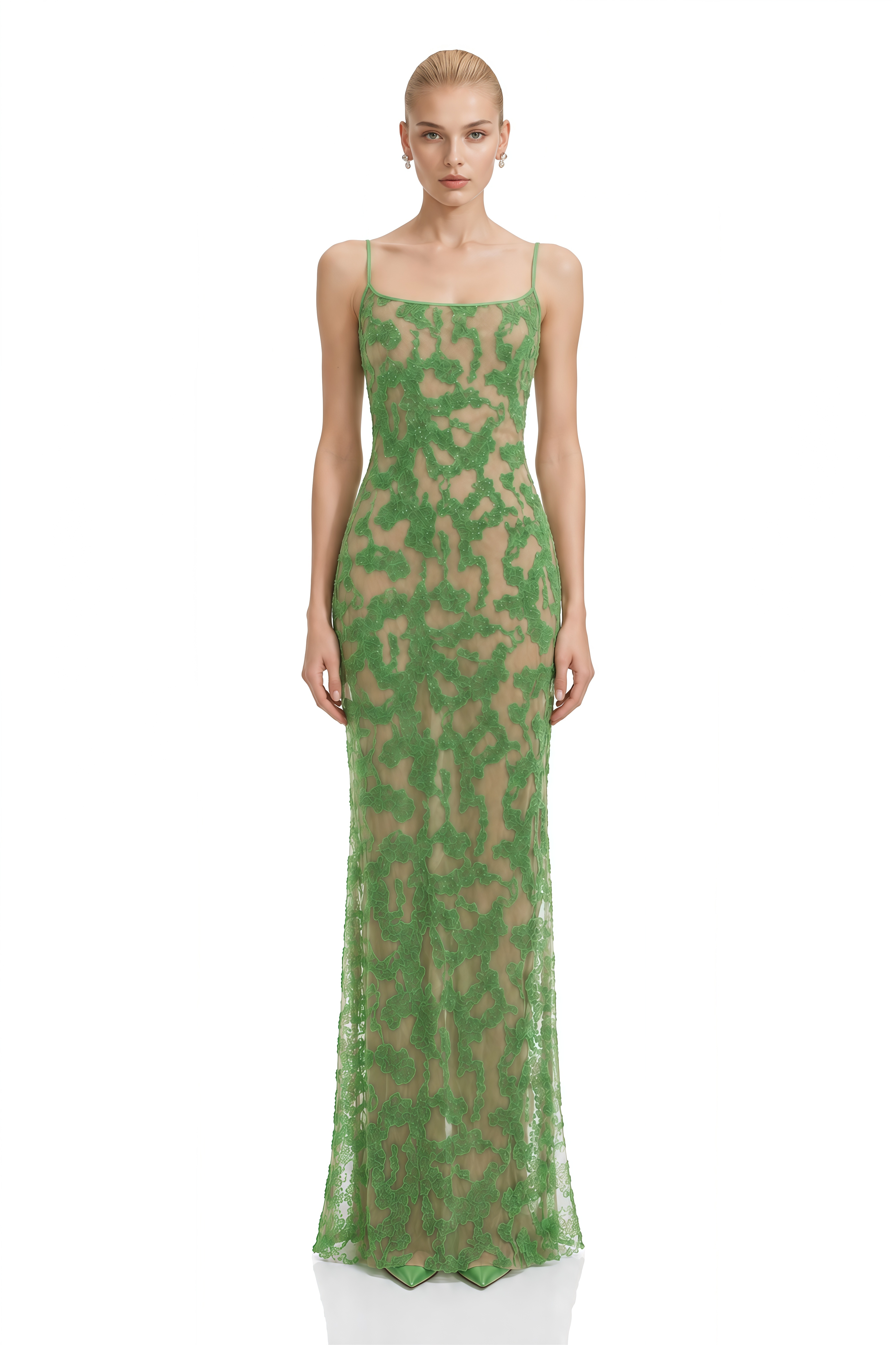 Eulalia Green Sleeveless Embellished Maxi Dress