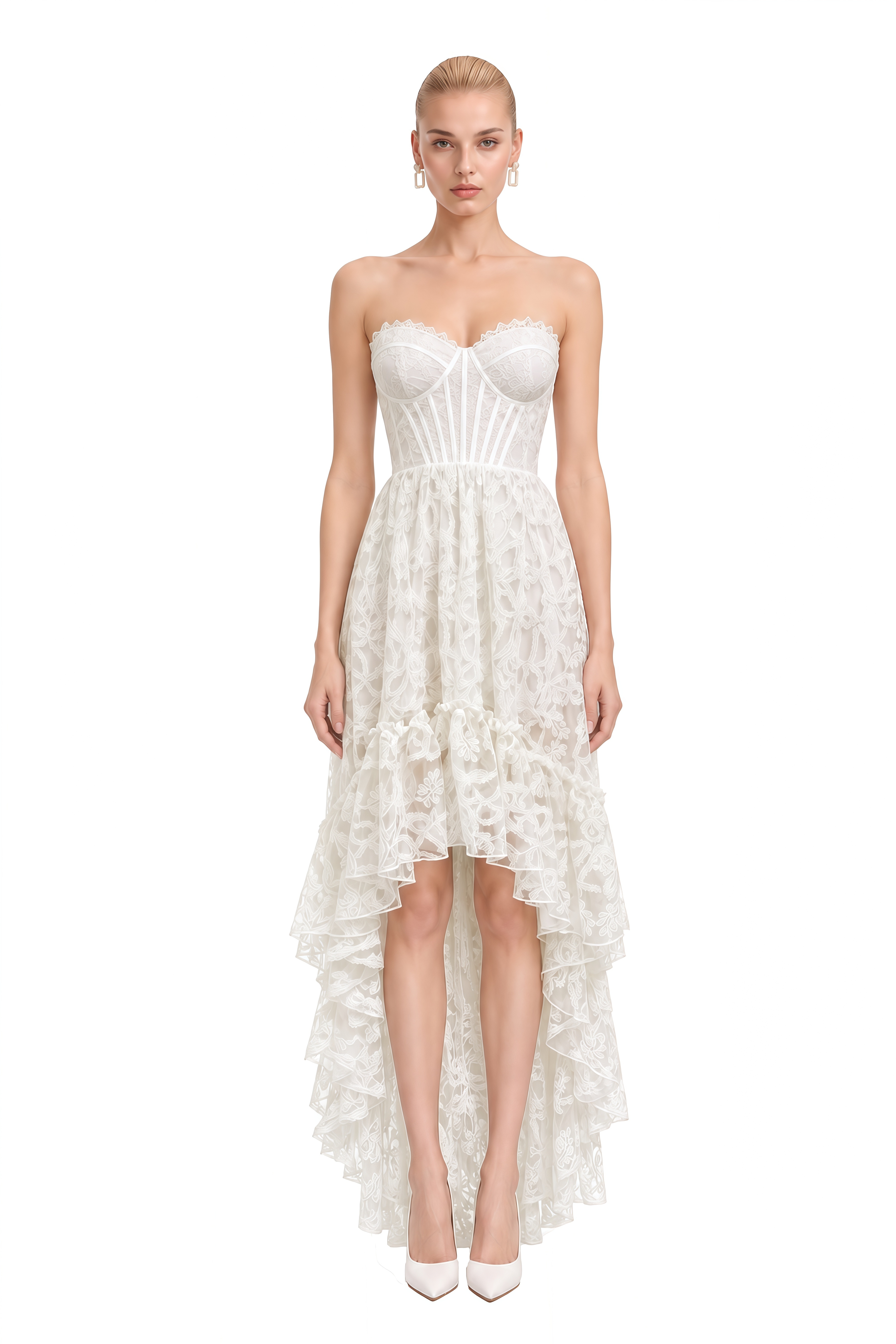 Hazel White Sweetheart Neck Lace Maxi Dress