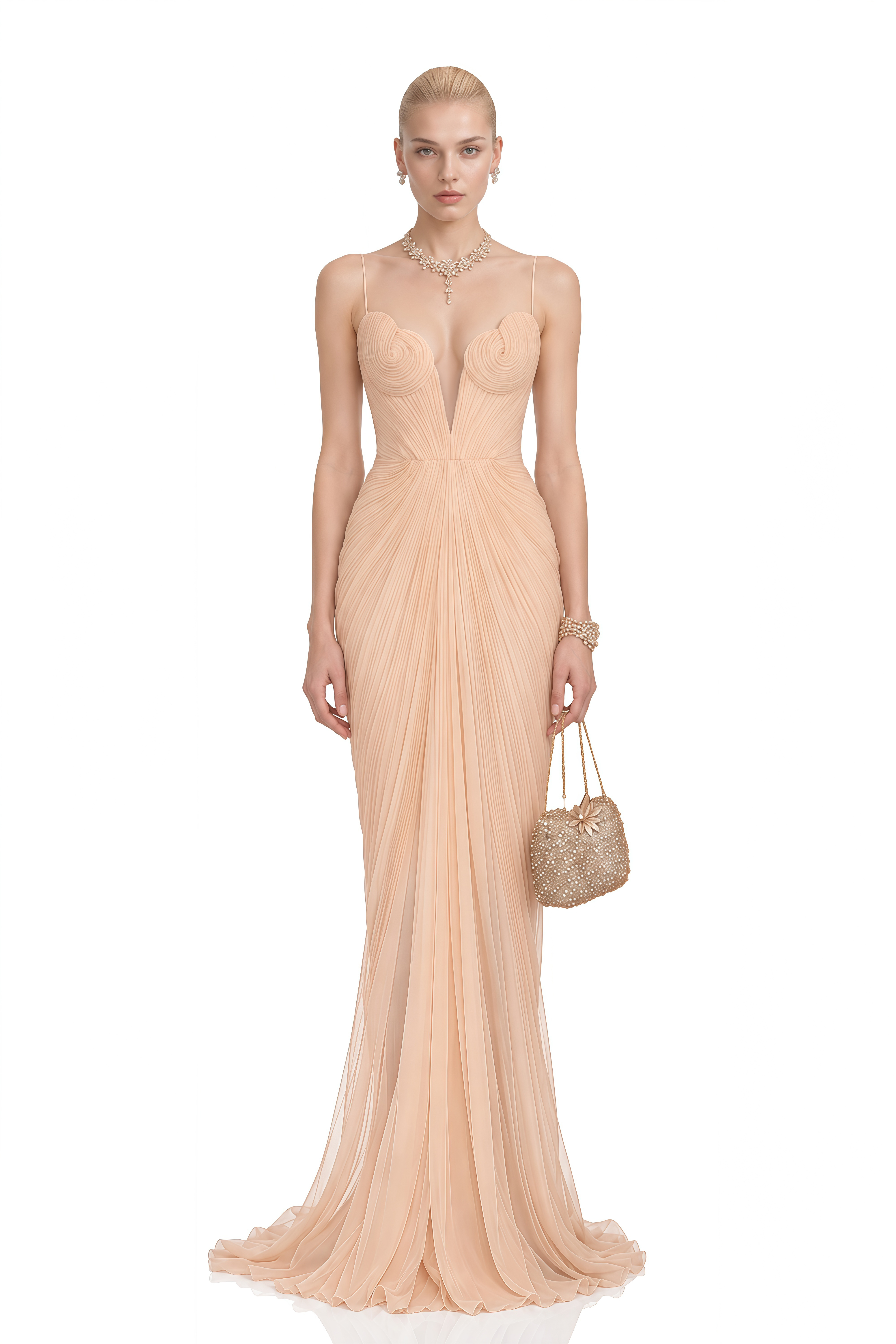 Margaret Neutral Sleeveless Ruched Maxi Dress