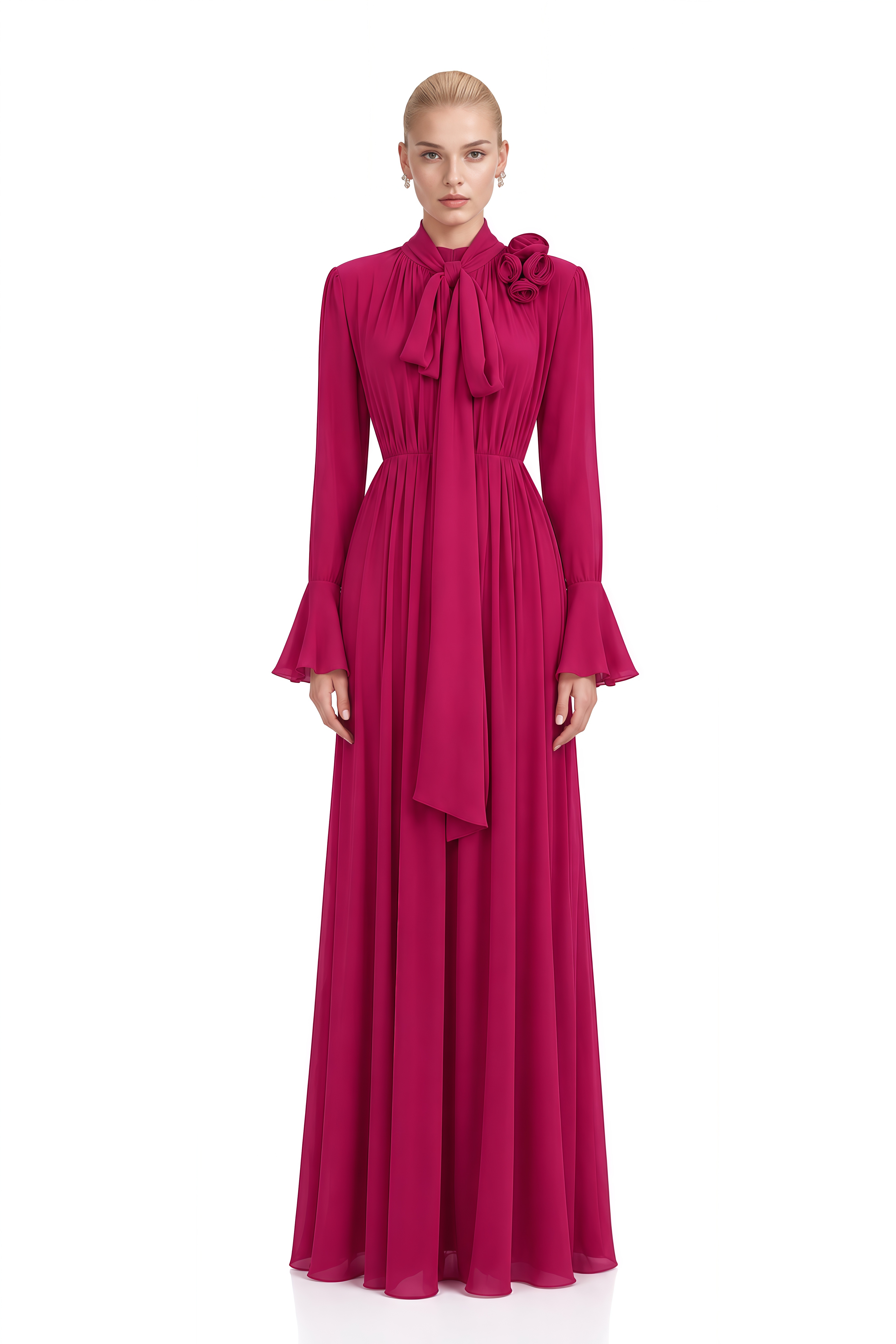 Amara Purple 3D Florals Turtleneck Maxi Dress