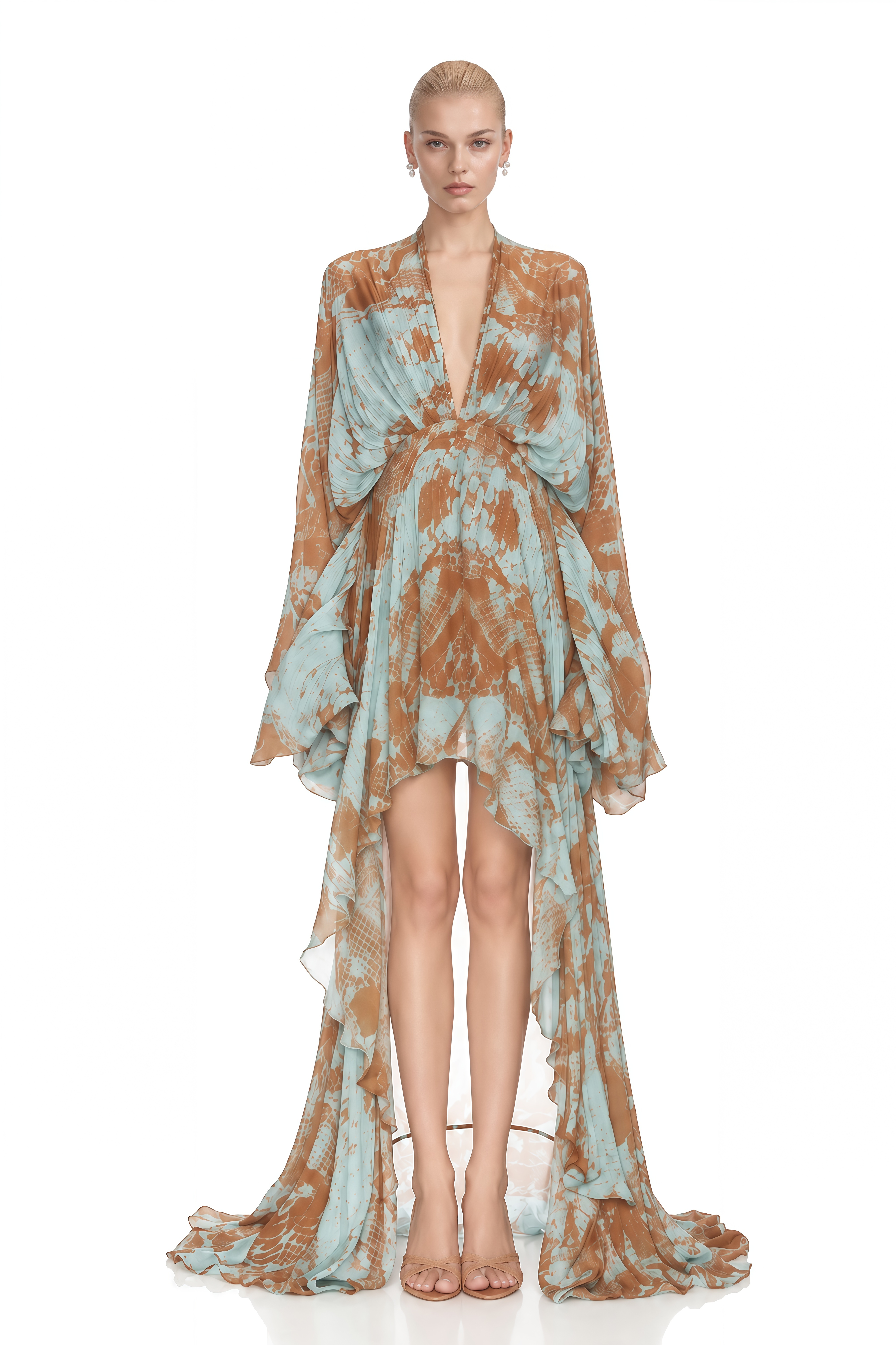 Vesper Green High-Low Draped Maxi Dress