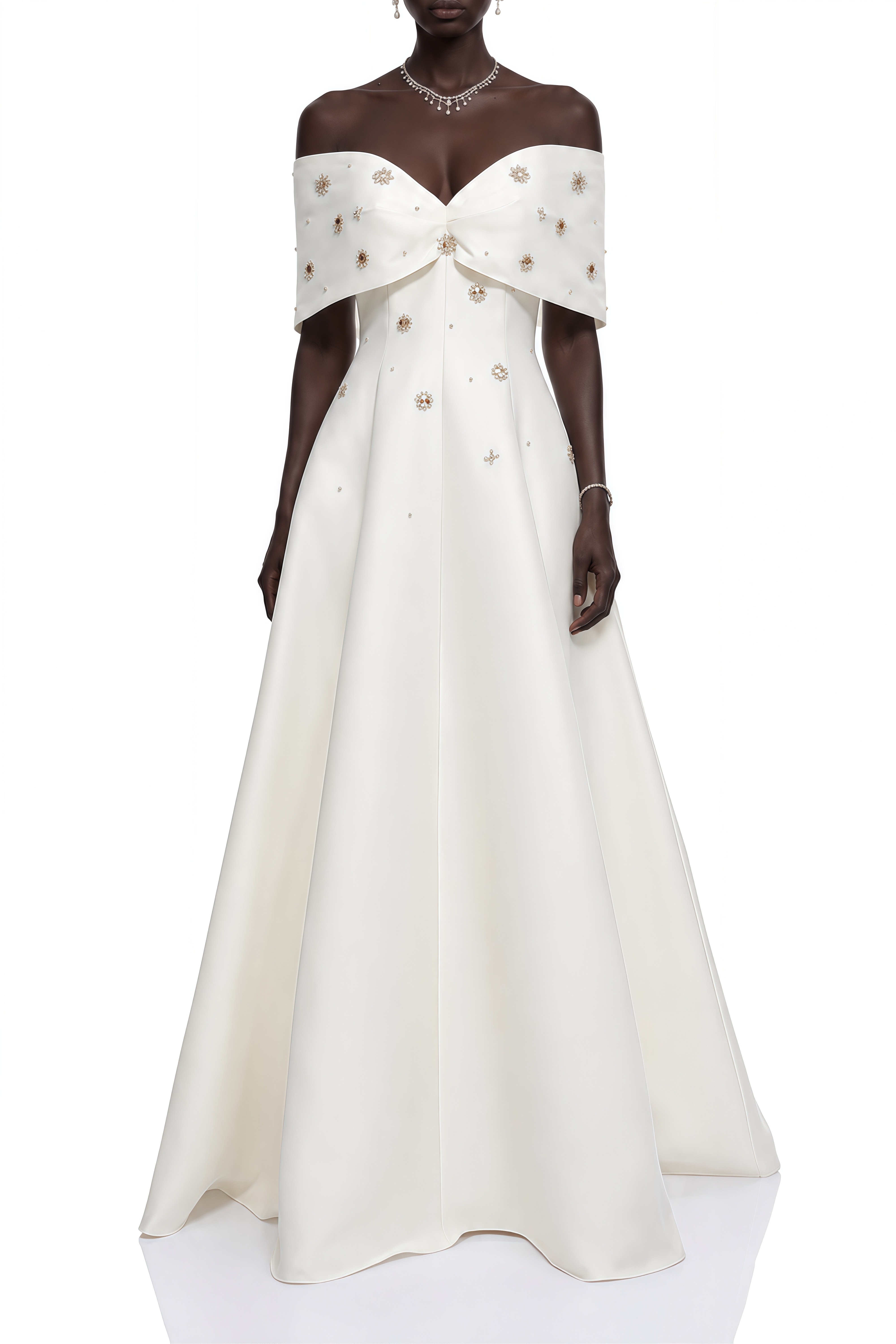 Ivy White Off Shoulder A-Line Maxi Dress