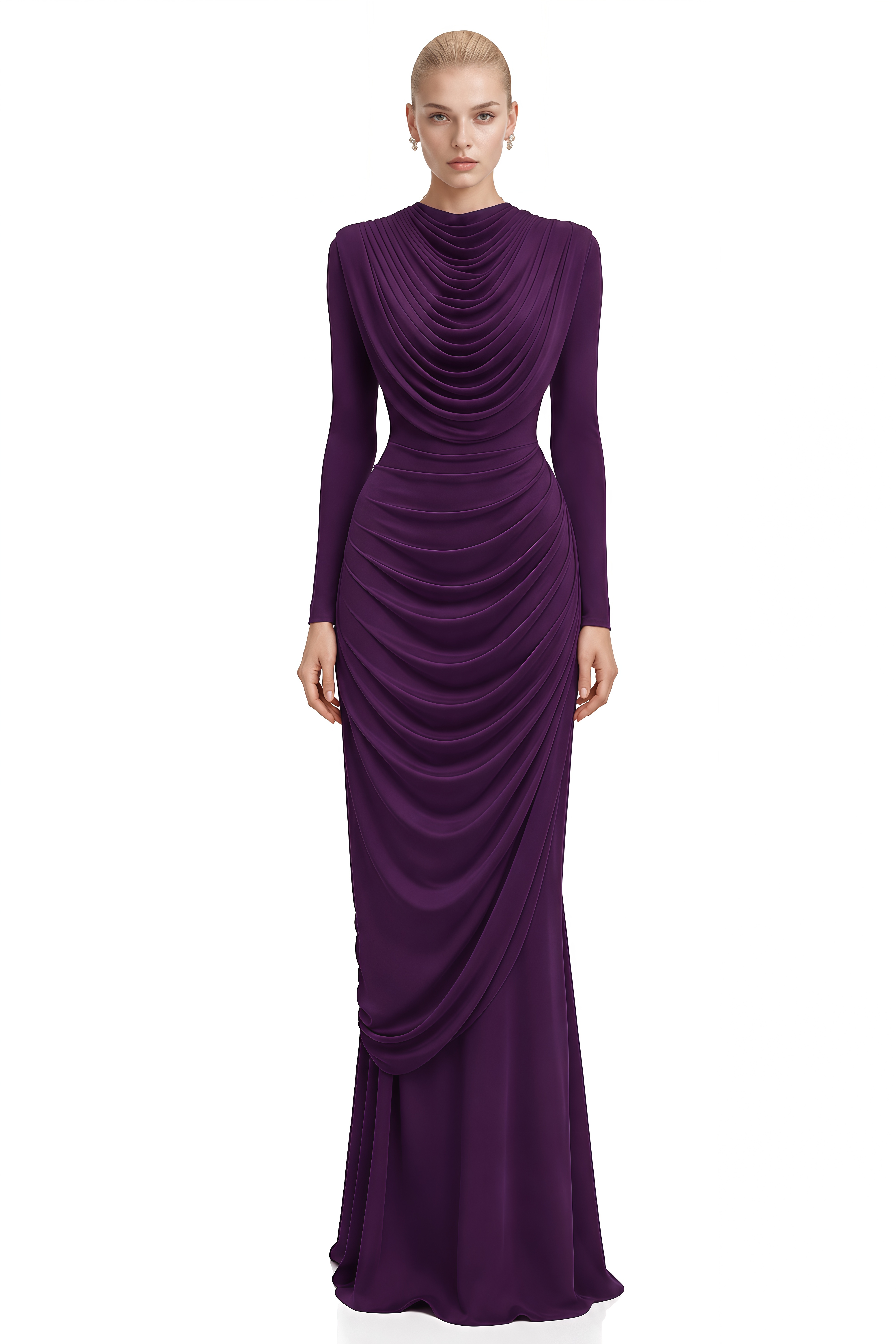 Margaux Purple Asymmetric Ruched Maxi Dress