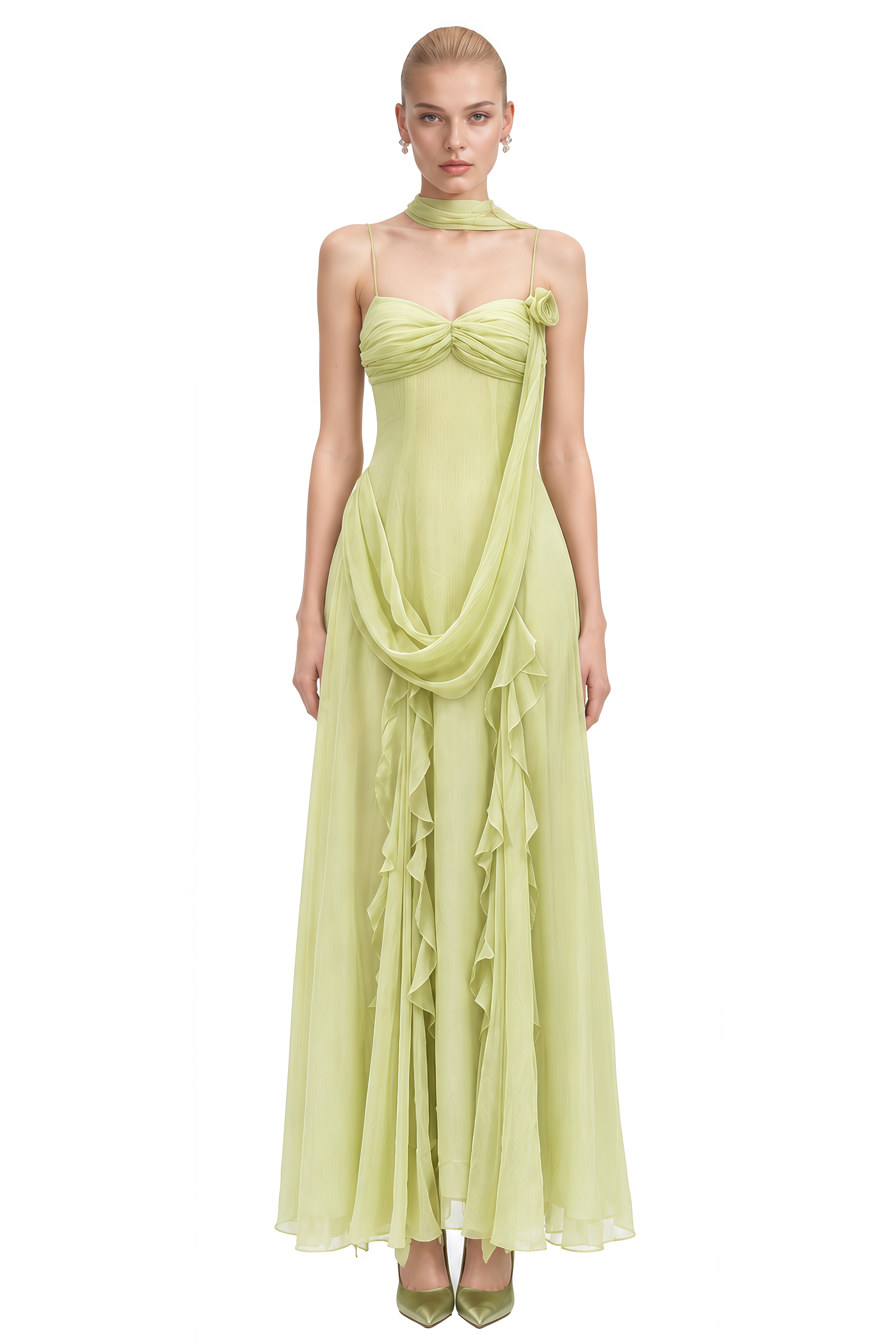 Liora Green Sleeveless Draped Maxi Dress