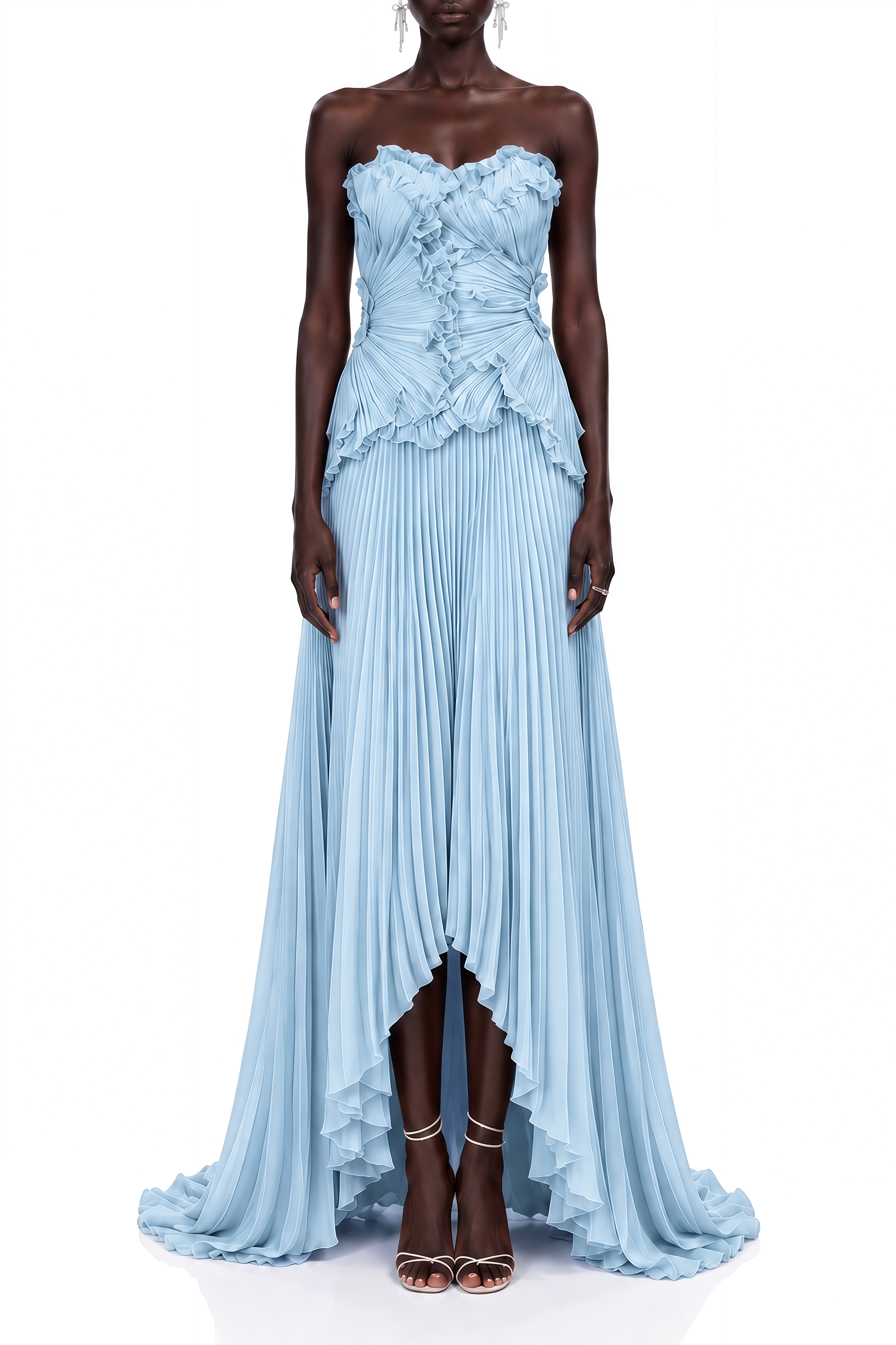 Eloise Blue Sweetheart Neck Pleated Maxi Dress