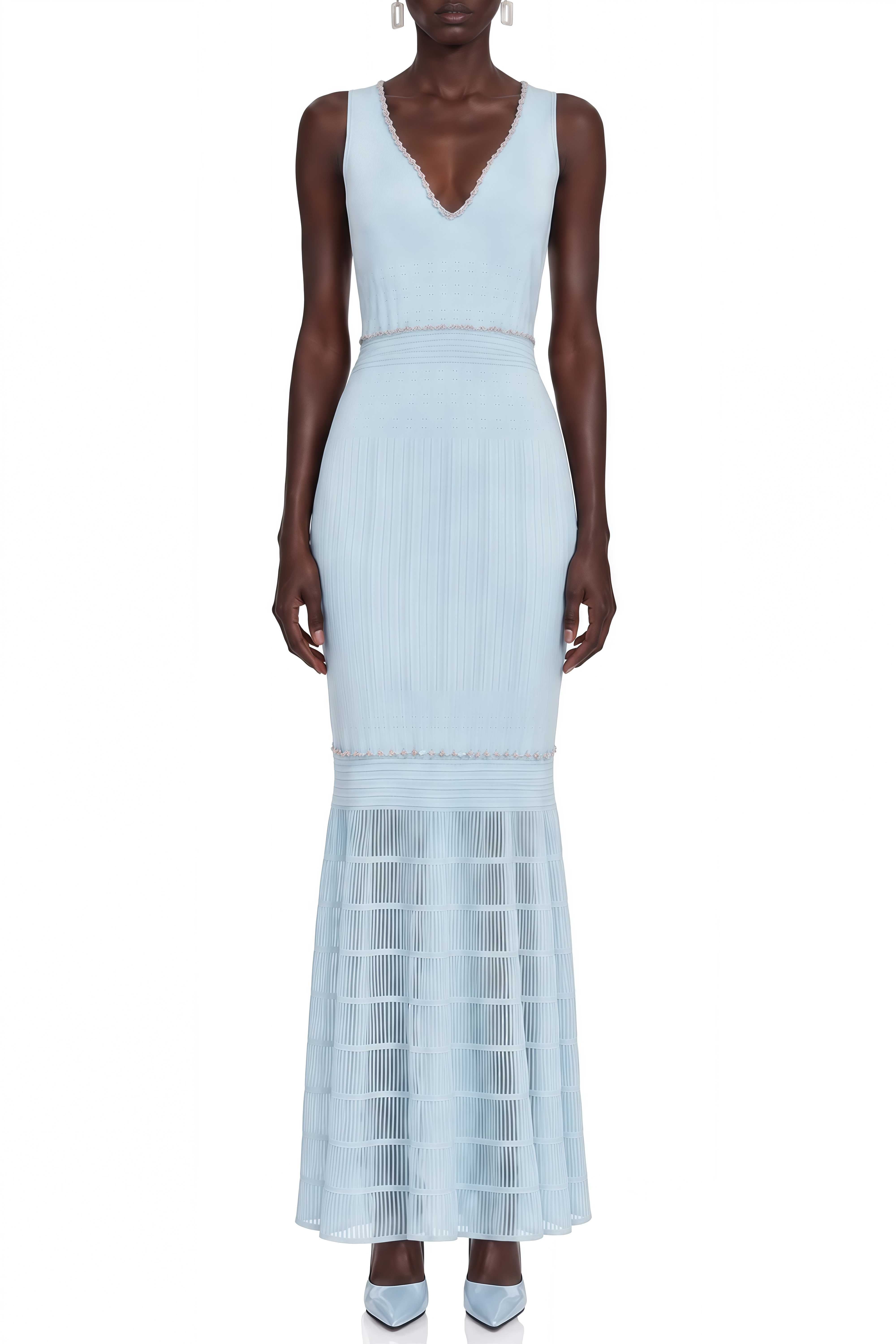 Emmeline Blue Sleeveless Knitted Maxi Dress