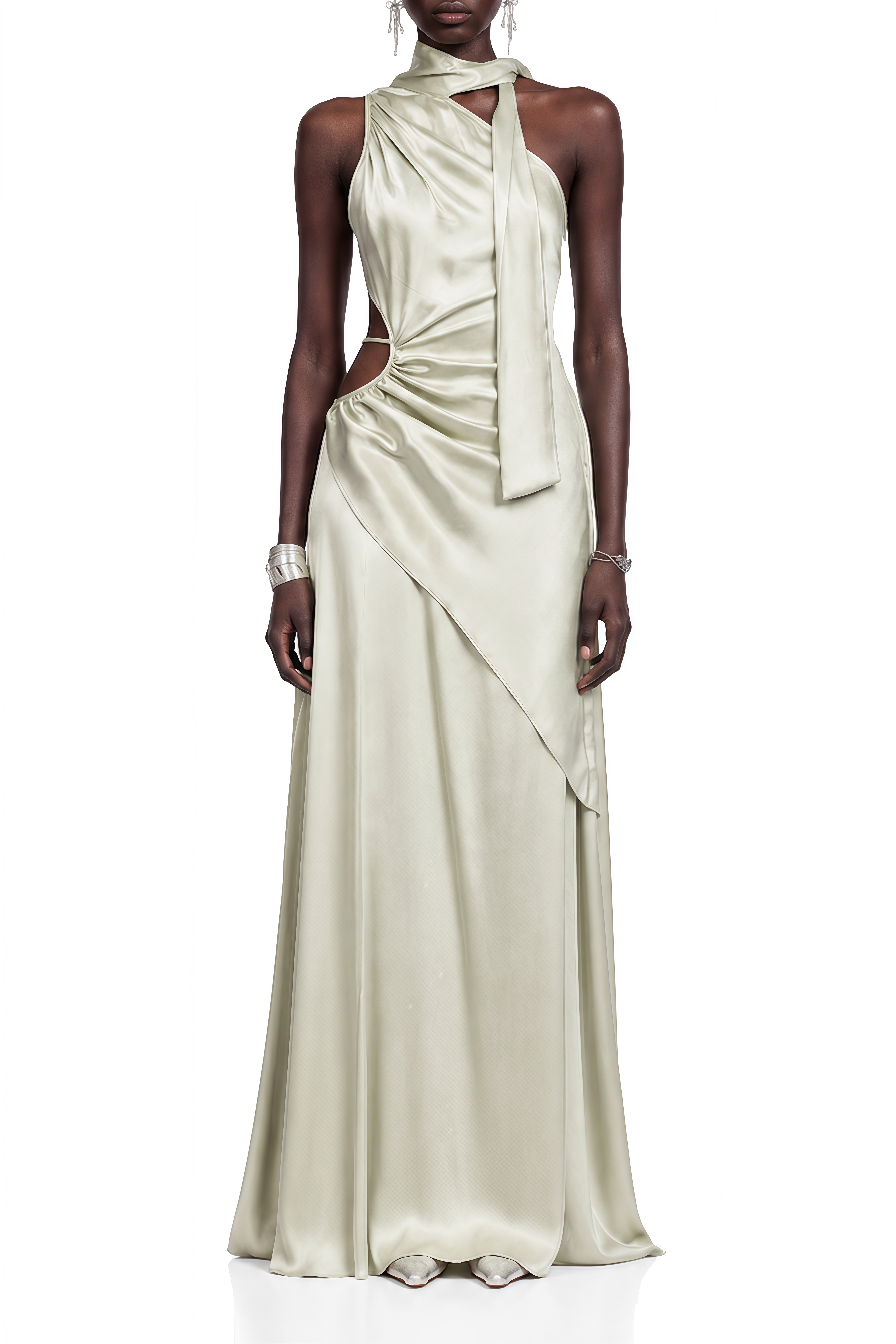 Ophelia Green Sleeveless Draped Maxi Dress