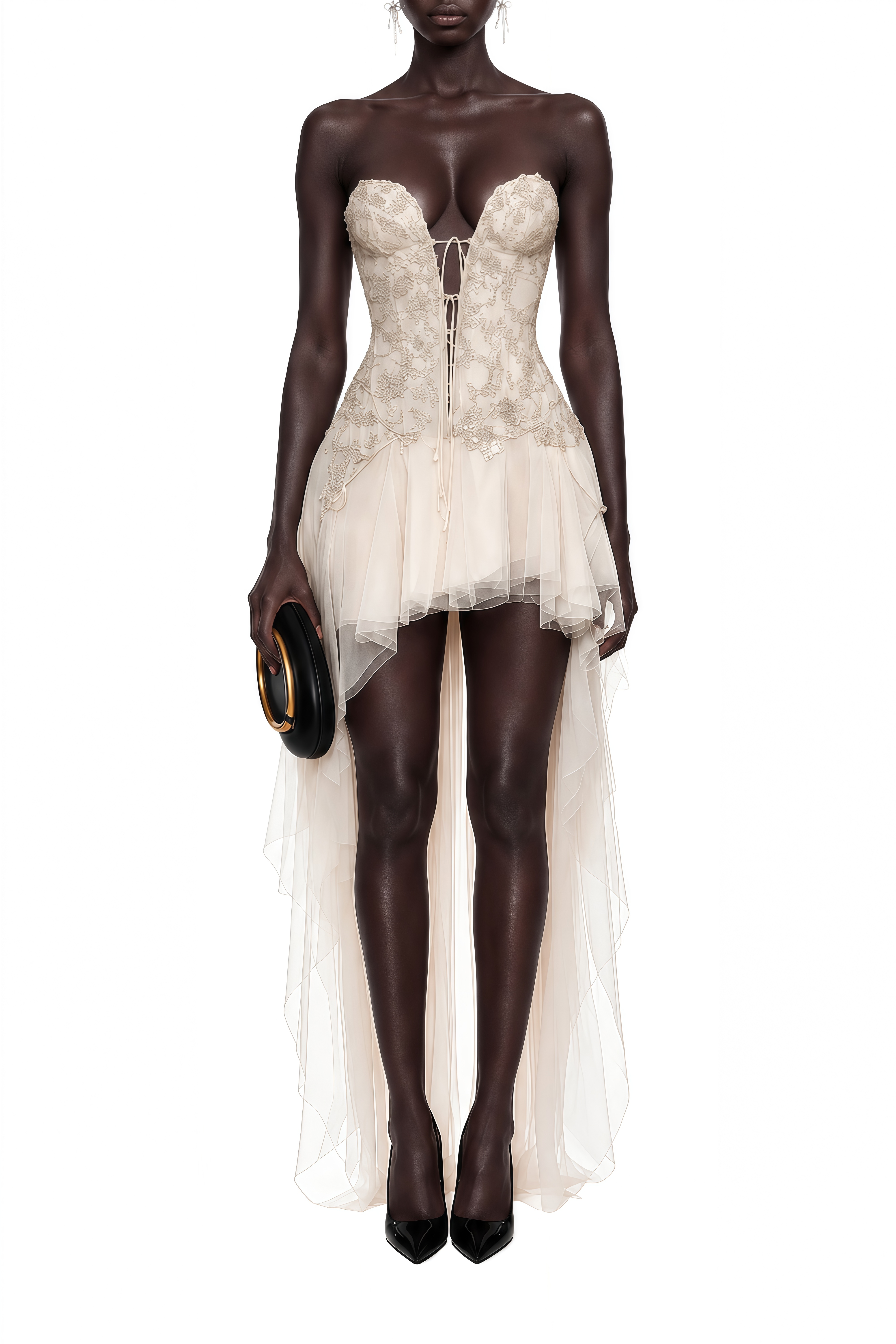 Imogen Neutral Strapless Ruffled Maxi Dress