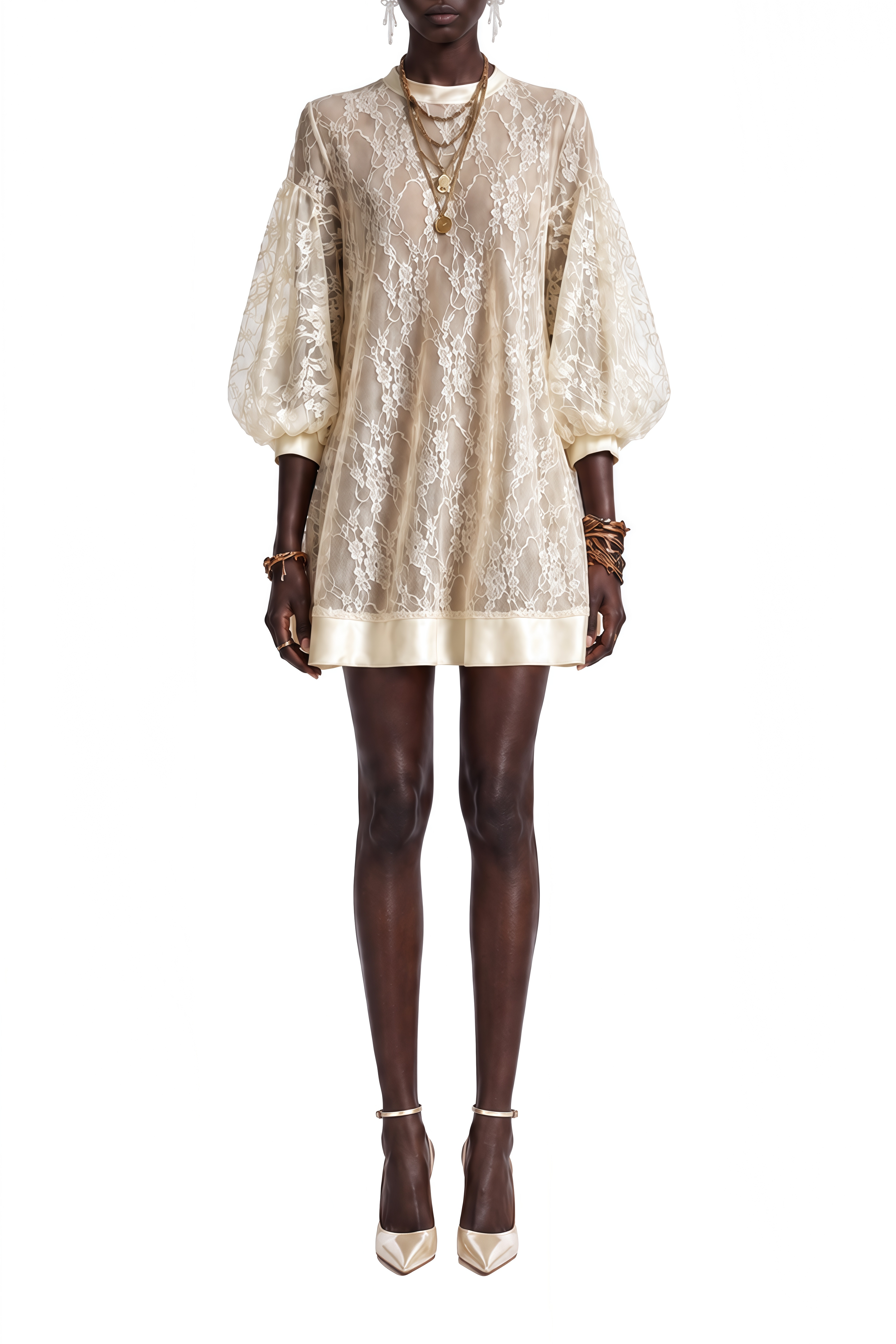 Cecile Ivory Sheer Floral Lace Mini Dress