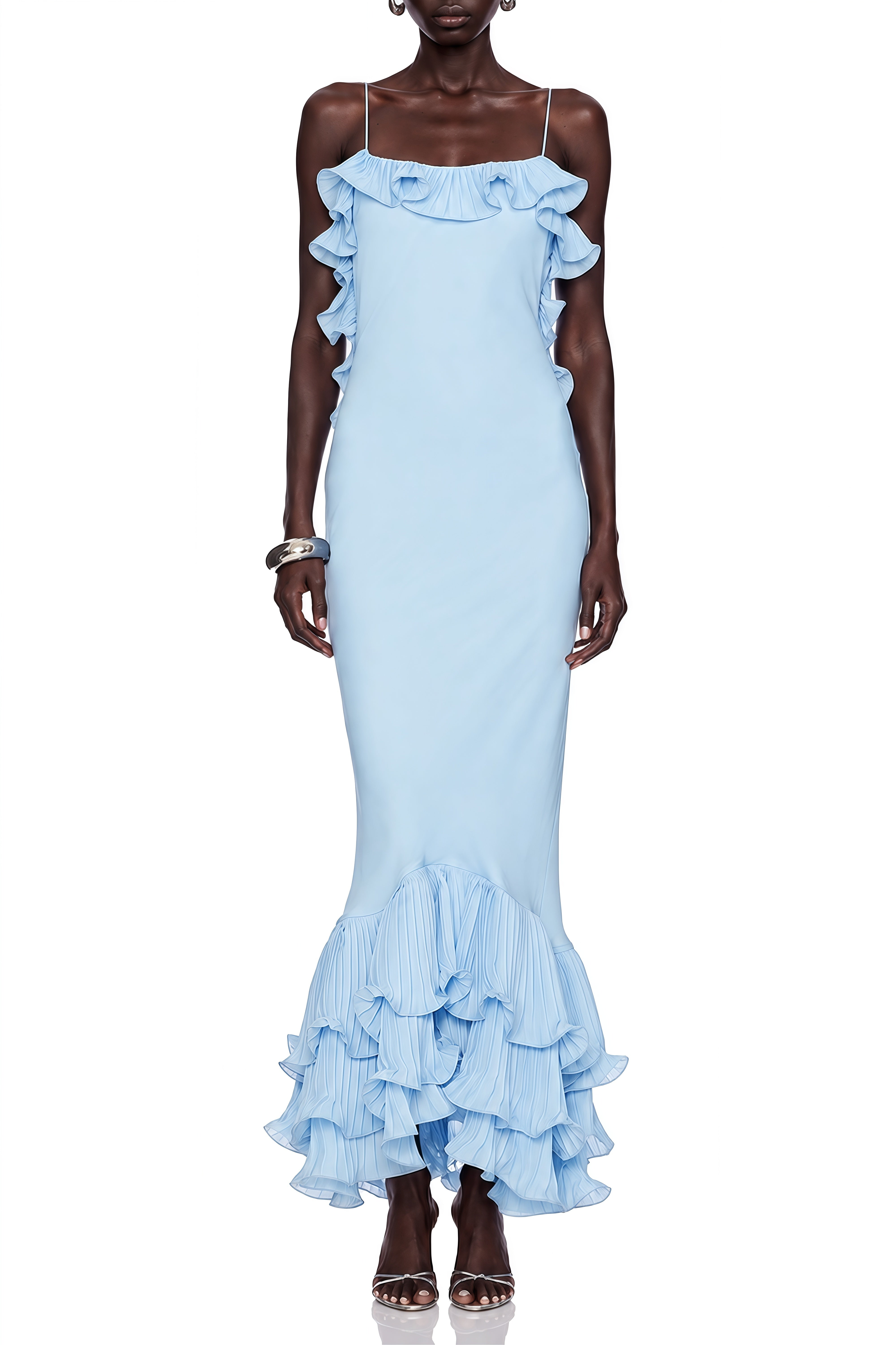 Eloise Blue Ruffled Backless Maxi Dress